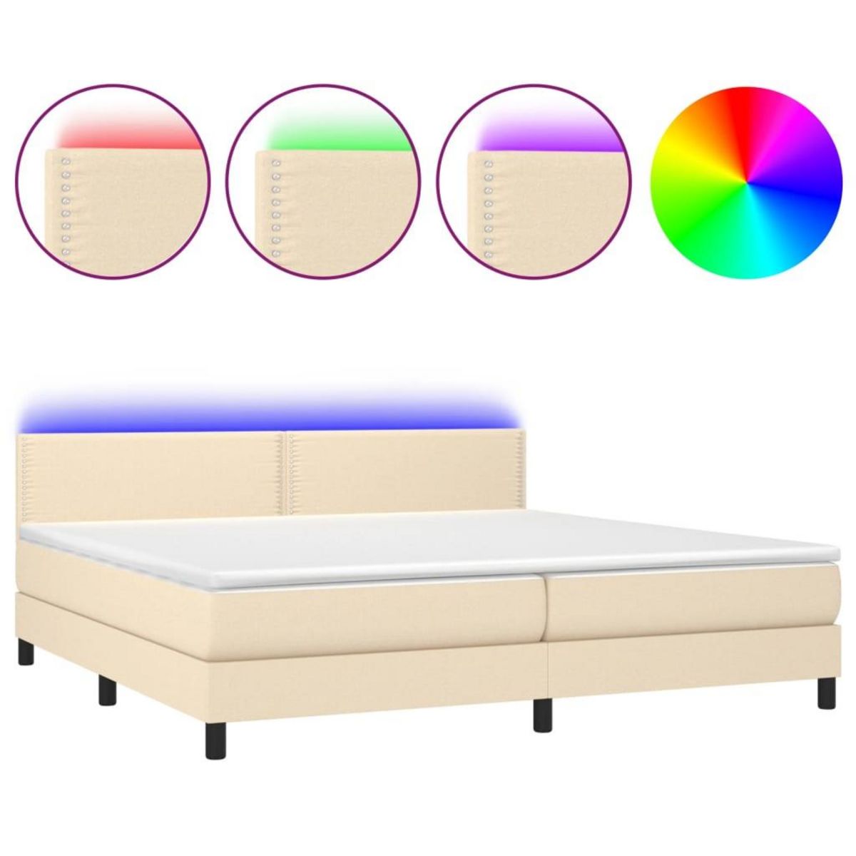 VIDAXL Sommier a lattes de lit et matelas et LED Creme 200x200cm Tissu