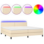 Voir la diapositive 2 : VIDAXL Sommier a lattes de lit et matelas et LED Creme 200x200cm Tissu