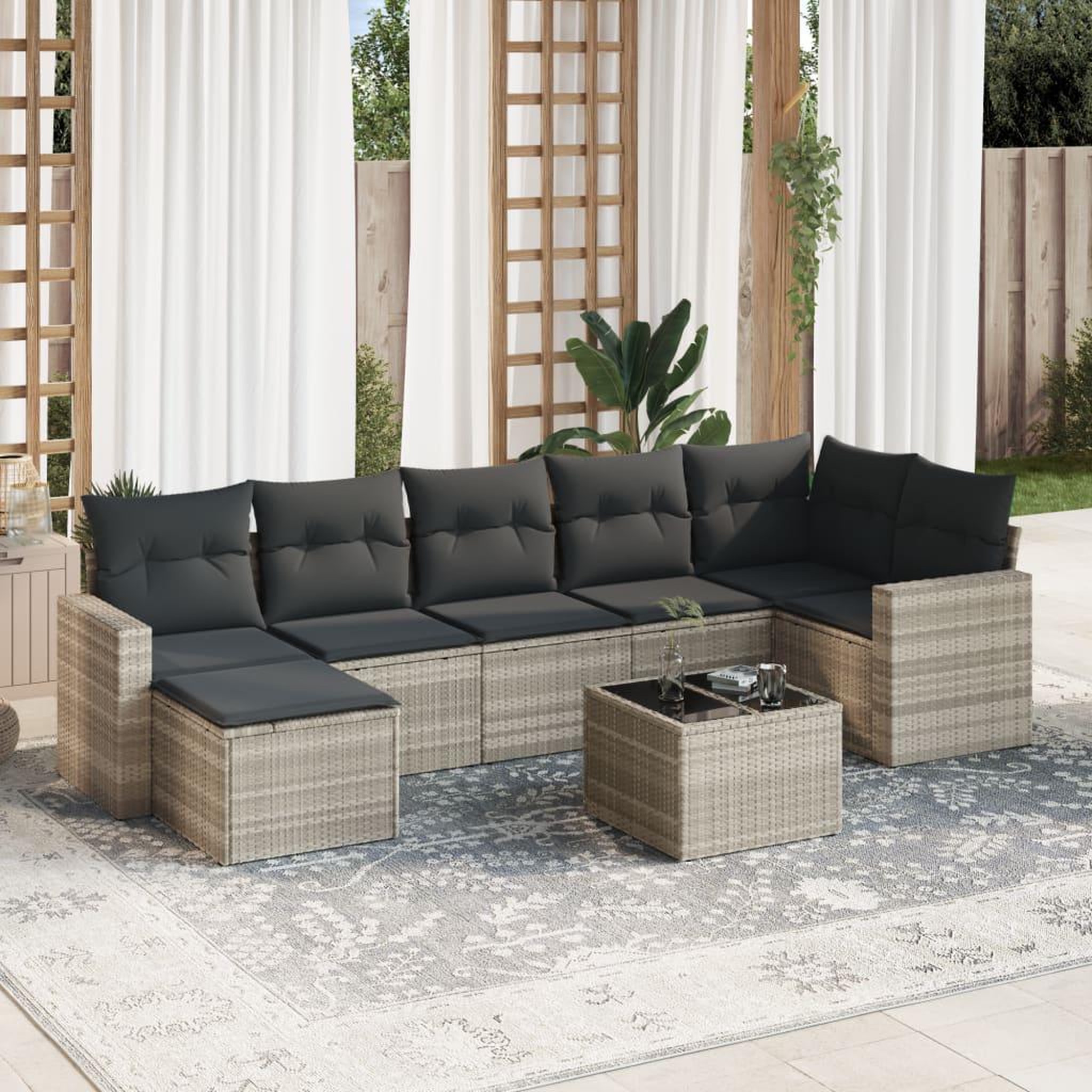 VIDAXL Salon de jardin 8 pcs avec coussins gris clair resine tressee