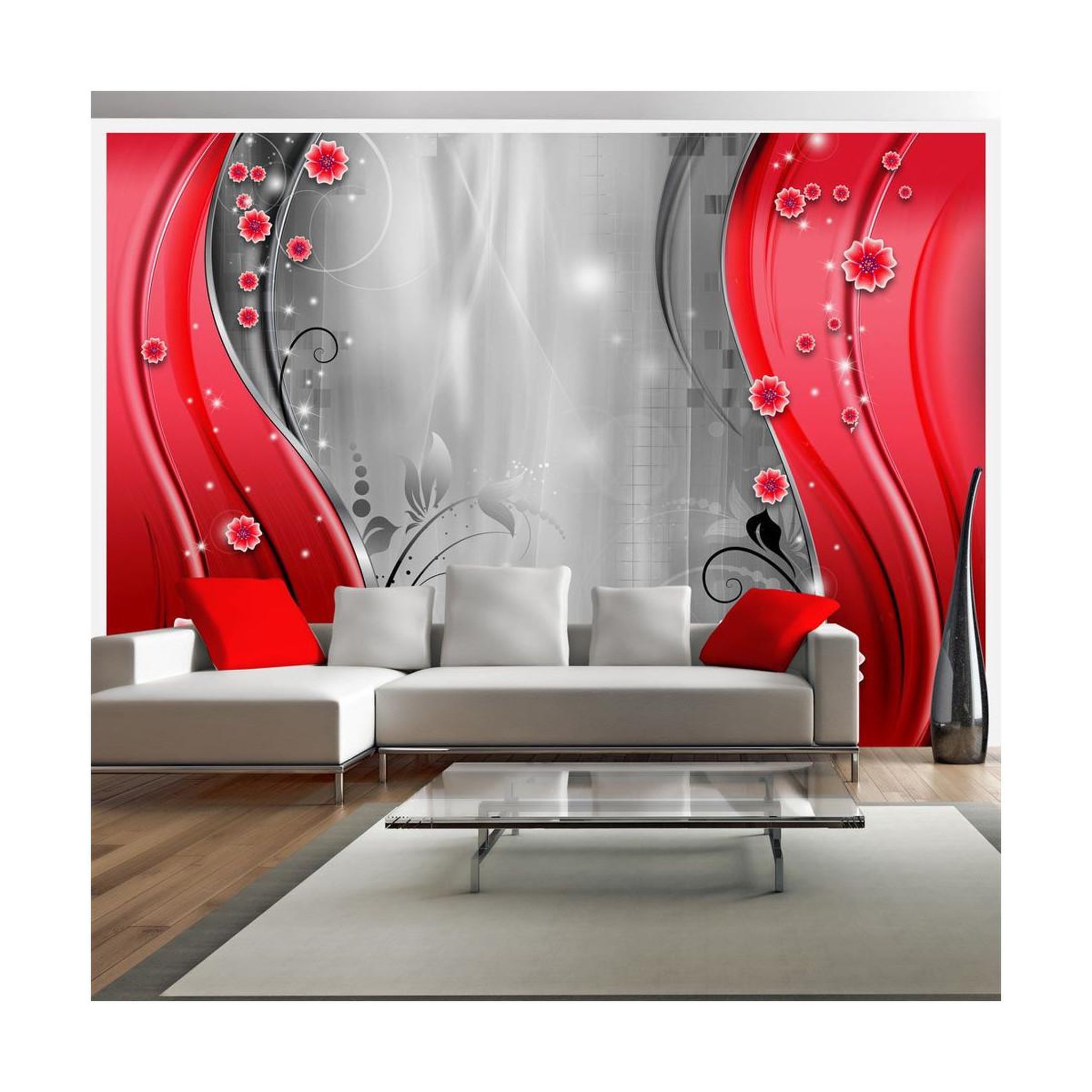 Paris Prix Papier peint  behind the curtain of red. Coloris disponibles : Multicolore