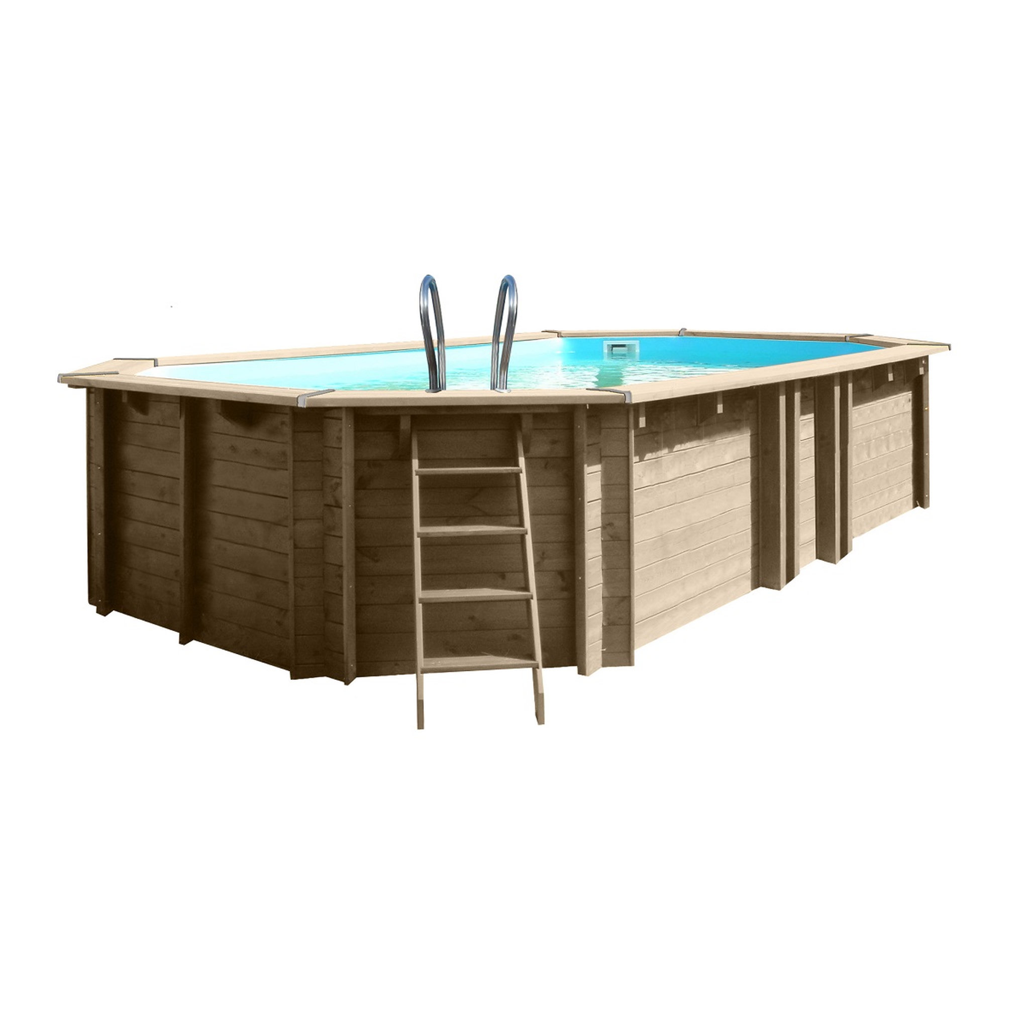 Voir la diapositive 1 : GRE Piscine hors sol bois ovale - 672x472x146cm - VERMELA
