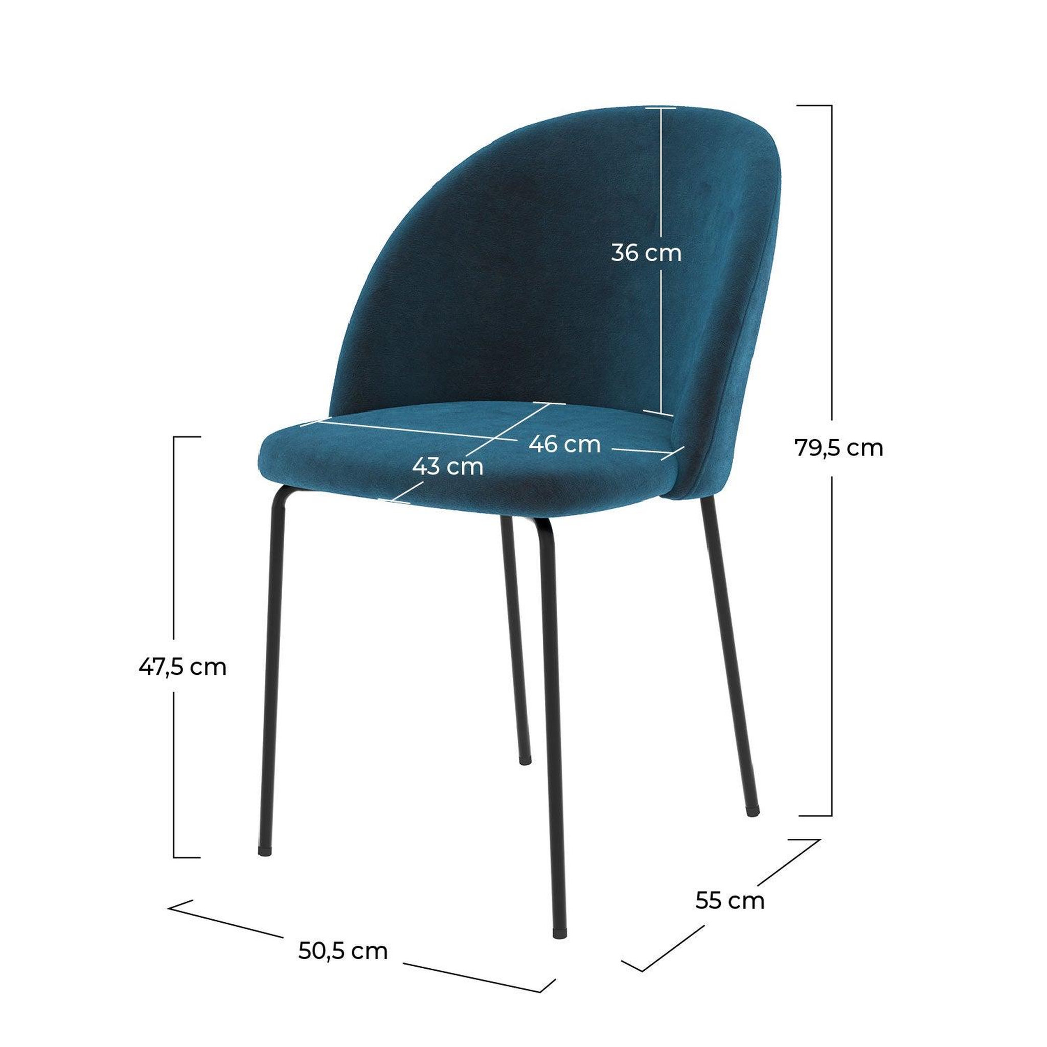 Voir la diapositive 4 : MAISON PAVANE Lot de 2 chaises en velours bleu foncé-karl