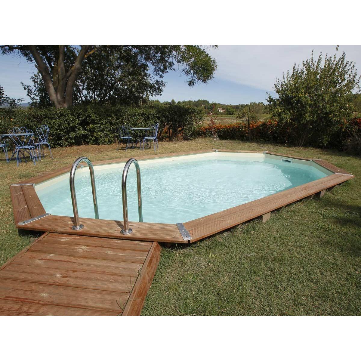 Ubbink Piscine bois Océa 6,10 x 4,00 x 1,30 m - Liner gris - Ubbink