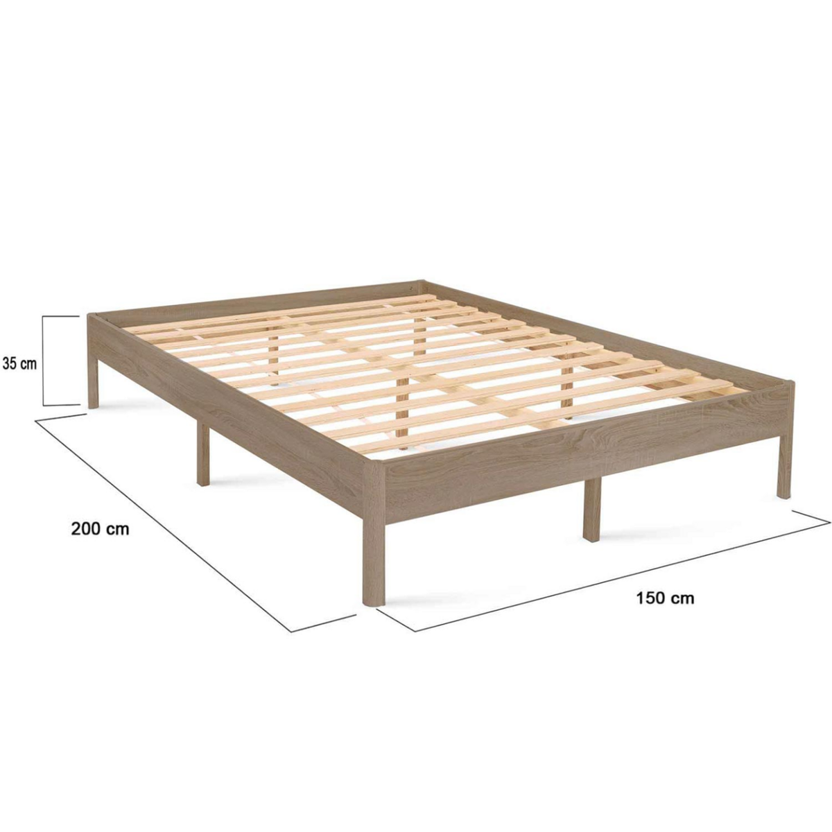 ID MARKET Cadre de lit double YAKUTA avec sommier 140 x 190 cm effet bois naturel