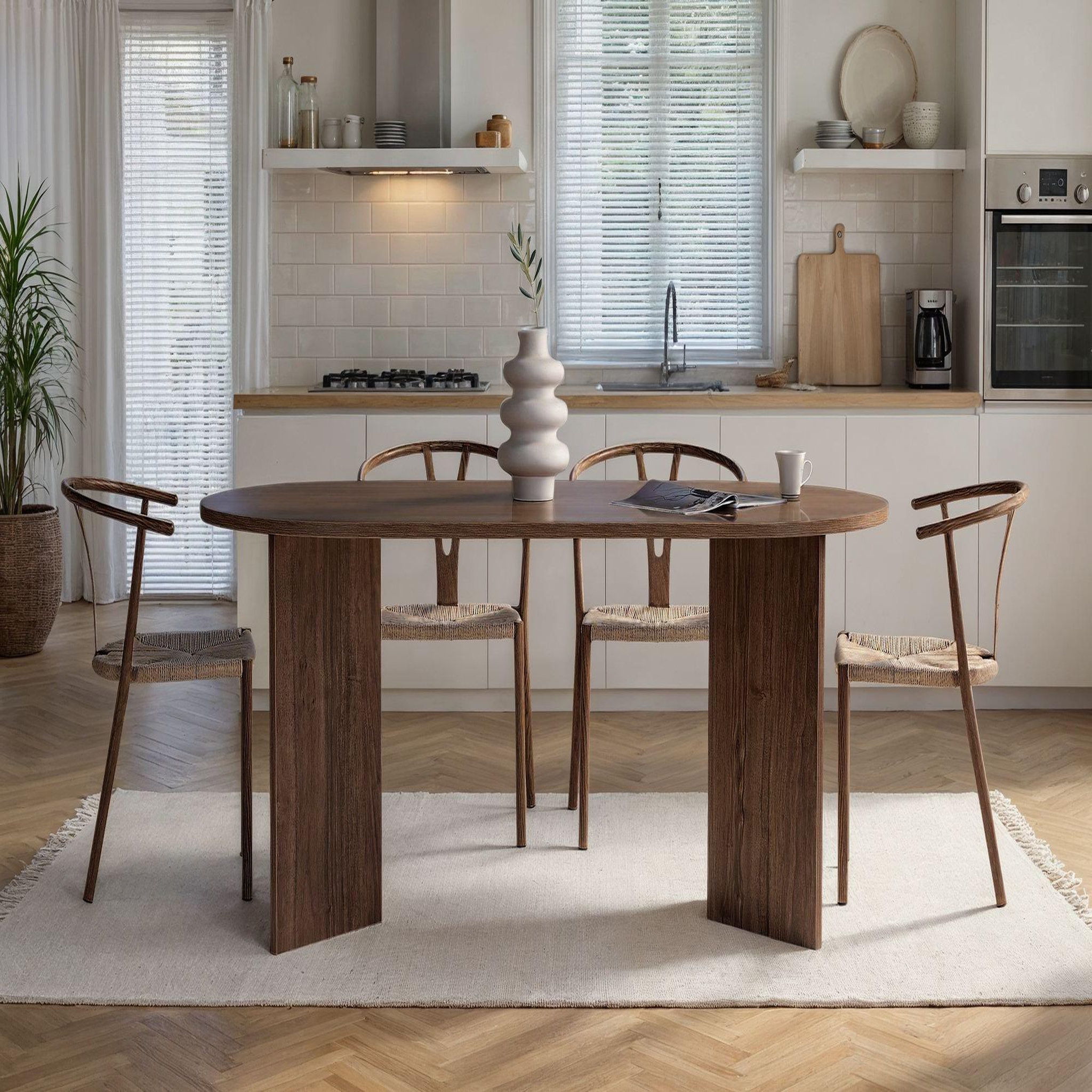 Voir la diapositive 3 : Habitat et Jardin Table à manger en bois  Sablin  180 x 90 x 75 cm - Noyer