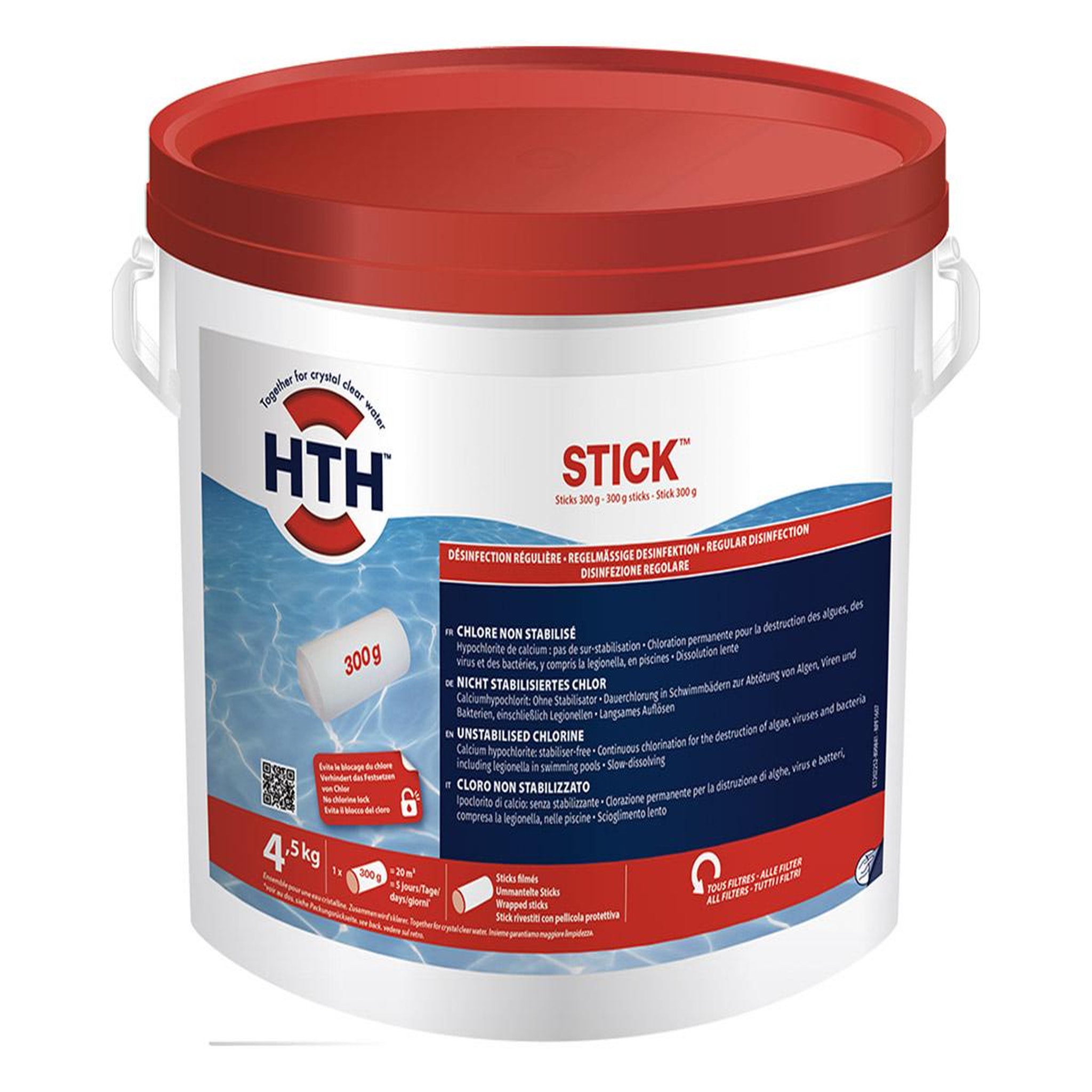 Voir la diapositive 2 : HTH Chlore non stabilisé en stick 4,5 kg - hth