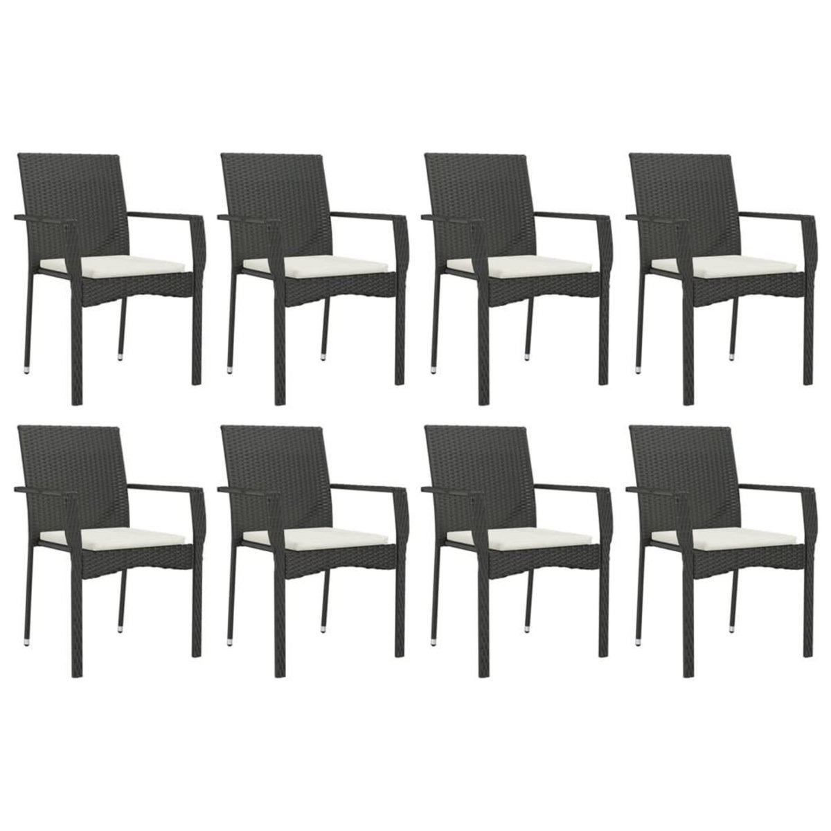 VIDAXL Ensemble a manger jardin 9pcs et coussins noir resine tressee