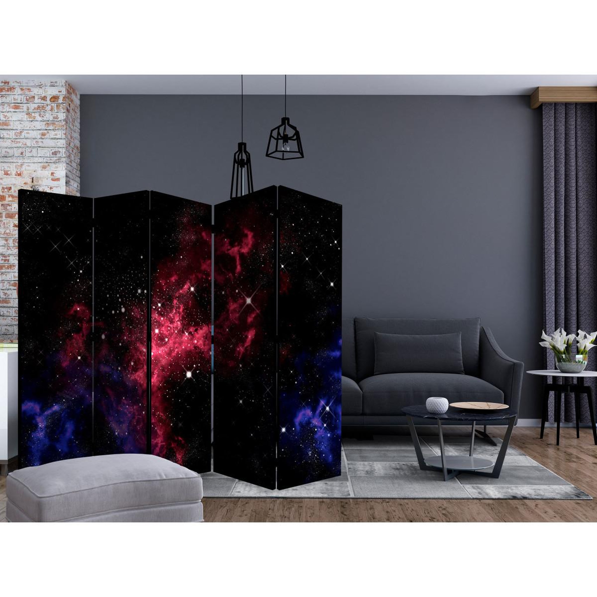 Voir la diapositive 2 : Paris Prix Paravent 5 volets  space stars  172x225cm