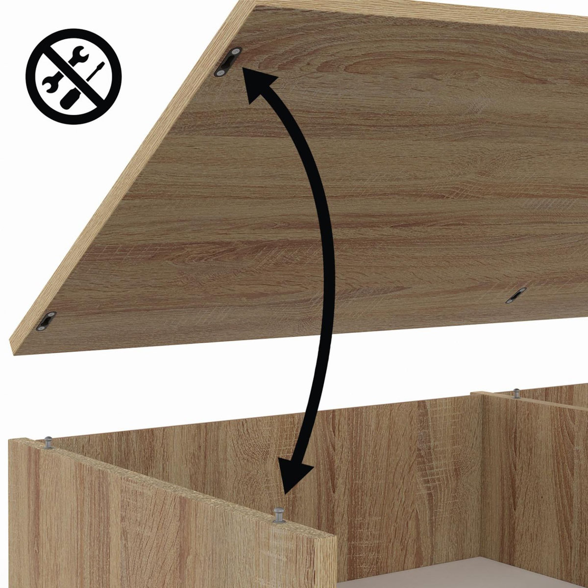 ID MARKET Meuble TV 140 cm EASY montage sans outils 2 portes coulissantes réversibles effet bois et blanc