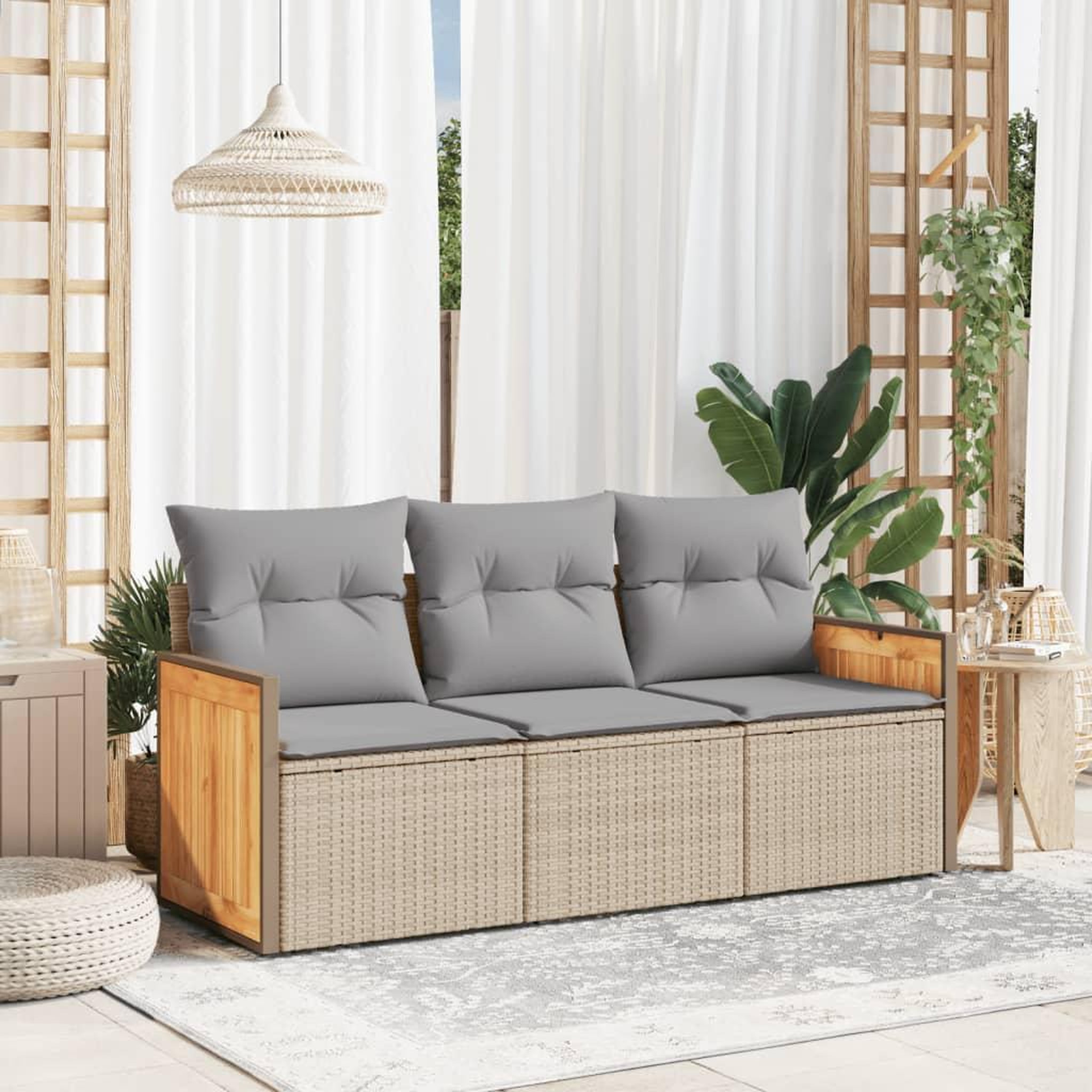 VIDAXL Salon de jardin avec coussins 3 pcs beige resine tressee