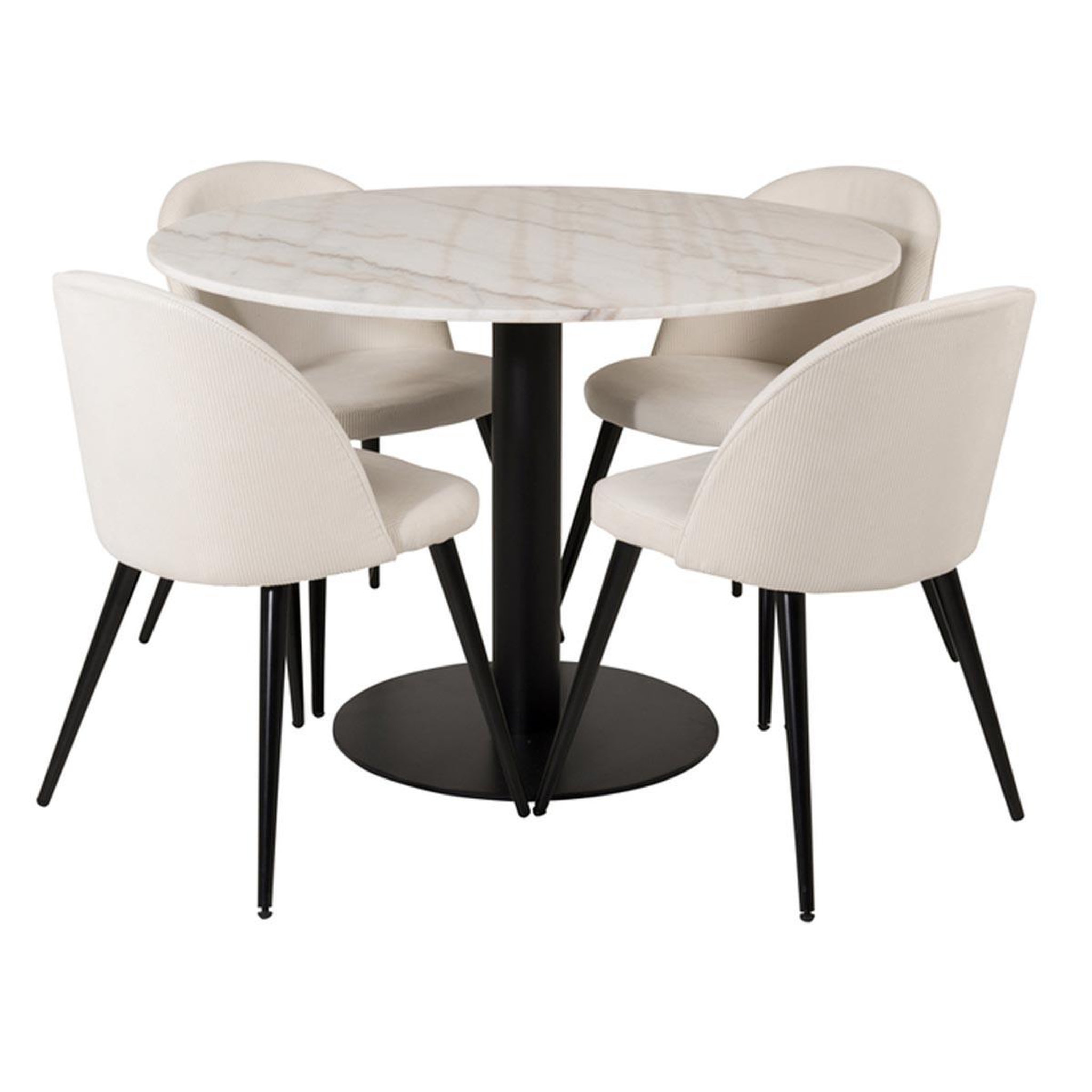 Paris Prix Ensemble table à manger & 4 chaises  estelle & velvet  106cm blanc & crème