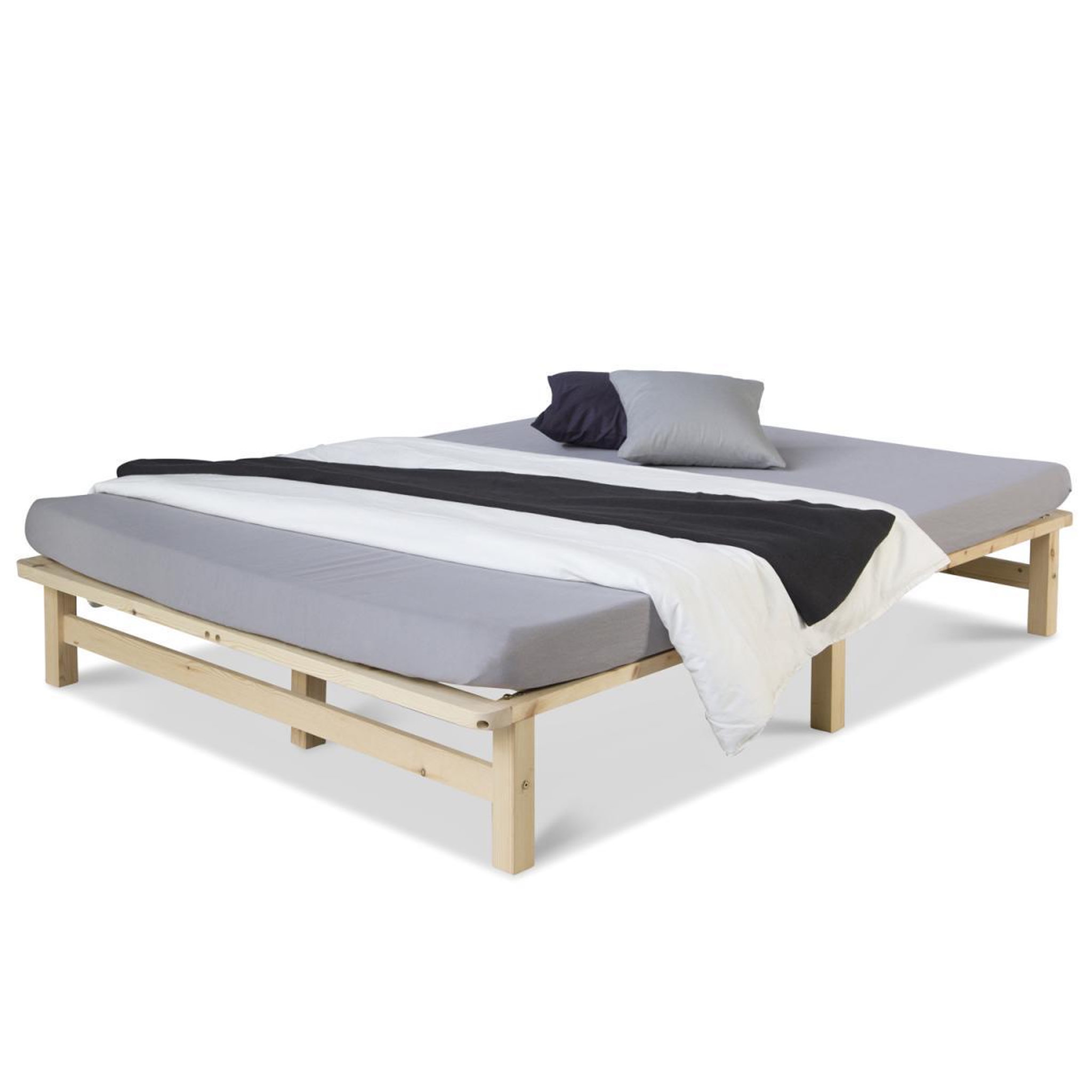 Voir la diapositive 3 : HomeStyle4U Lit Double Futon 140x200 cm en bois massif