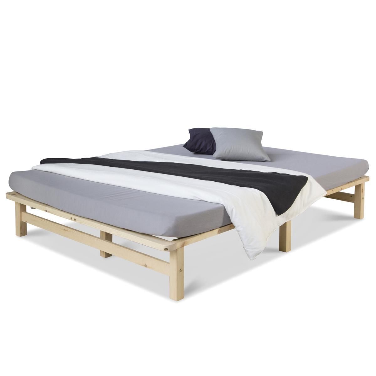 HomeStyle4U Lit Double Futon 140x200 cm en bois massif