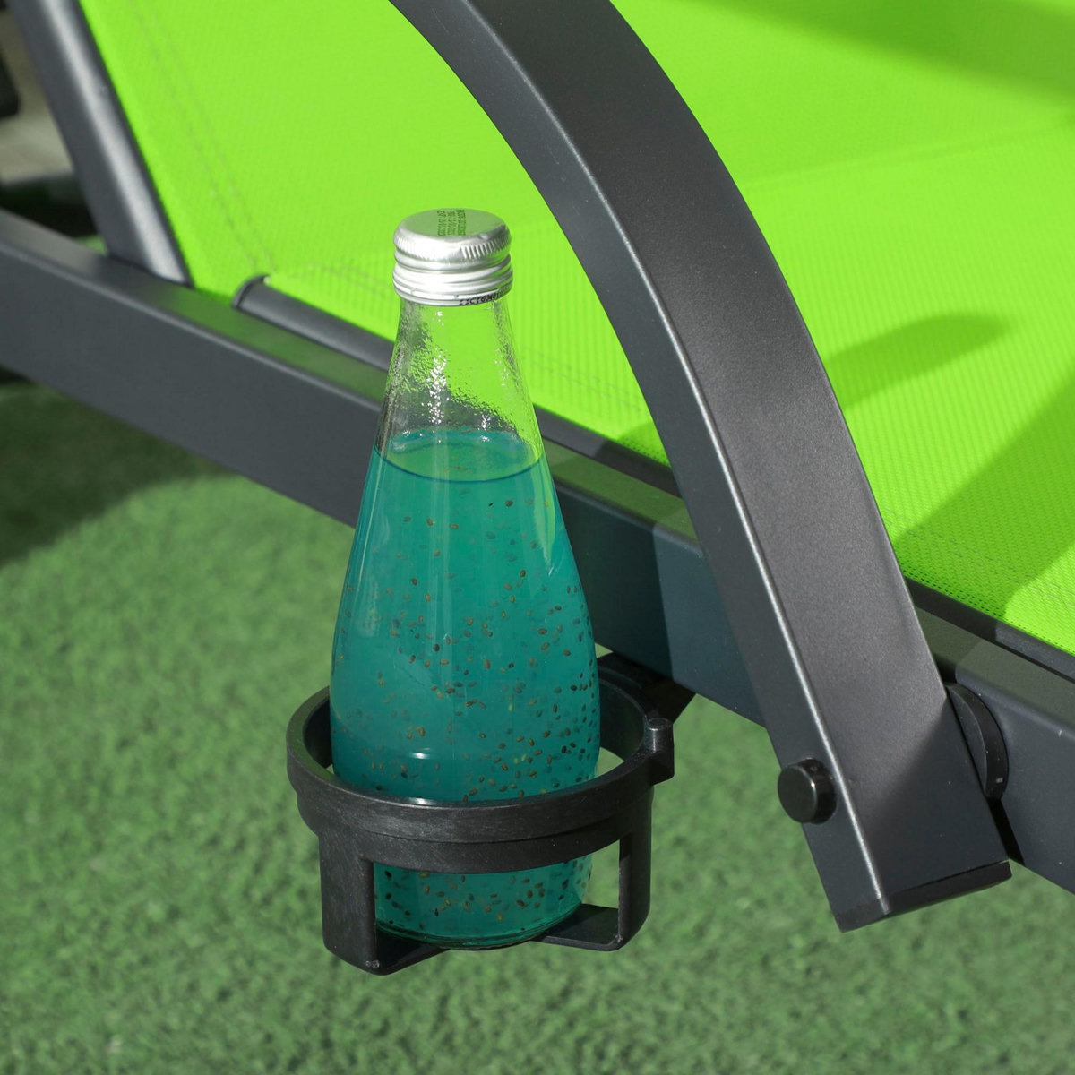 OUTSUNNY Bain de soleil transat inclinable pare-soleil réglable roulettes acier textilène vert