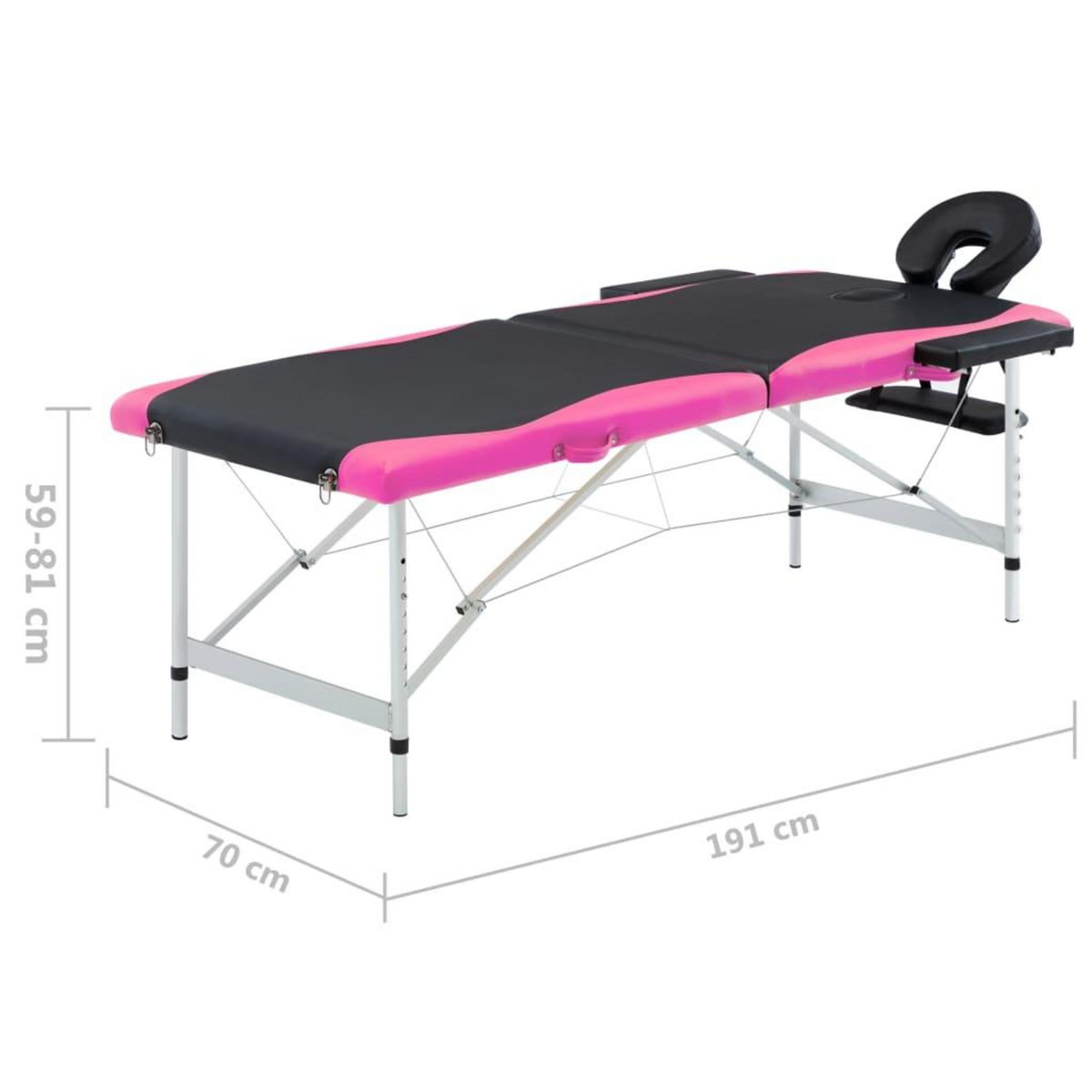 VIDAXL Table de massage pliable 2 zones Aluminium Noir et rose