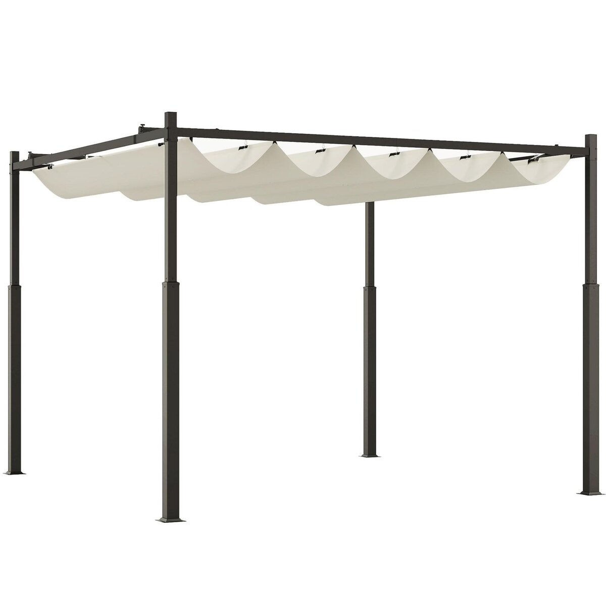 OUTSUNNY Pergola rétractable 3 x 3 m acier époxy noir polyester haute densité 180 g/m² UPF30+ crème