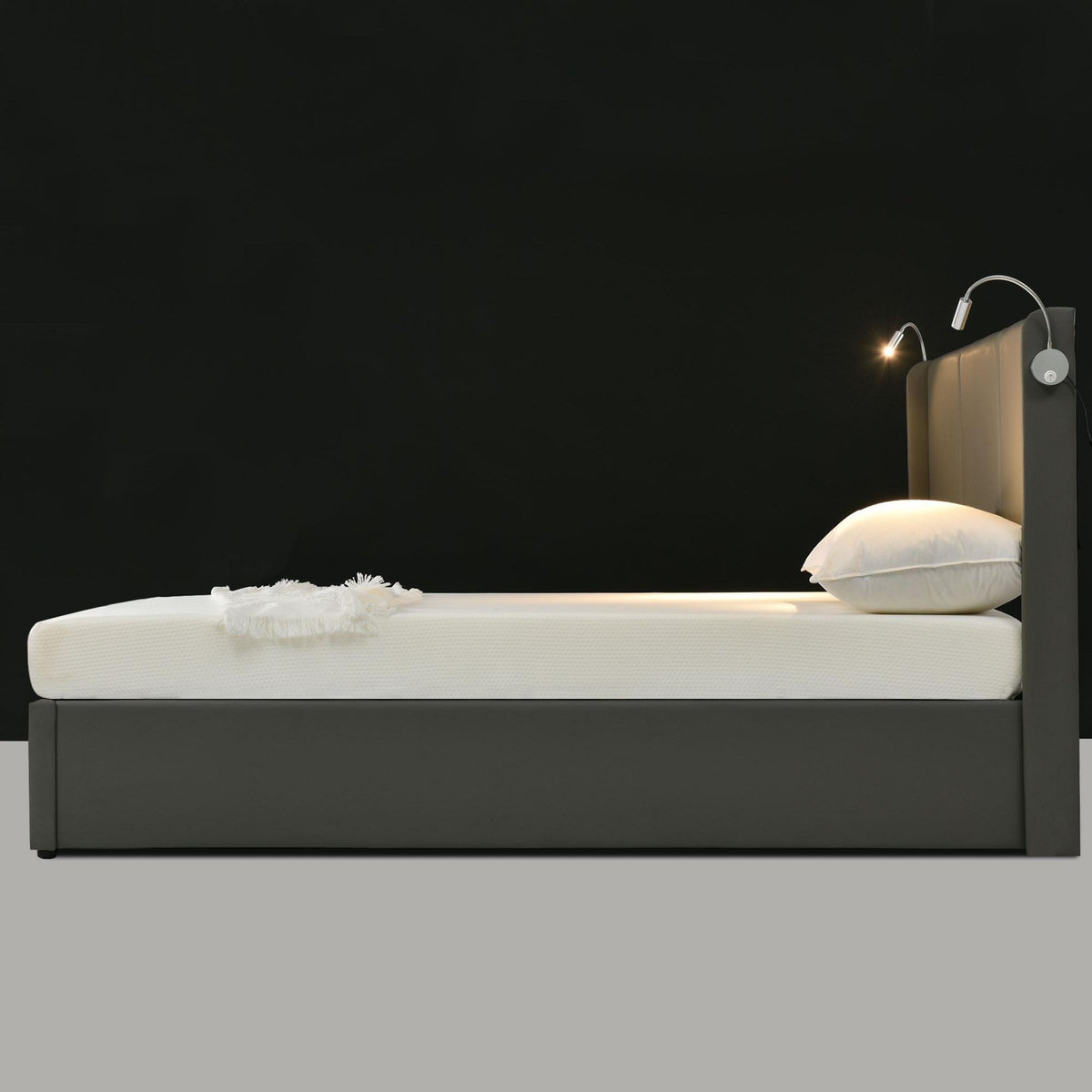 MERAX Lit Rembourré Coffre  Lin Avec USB Et 2 Lampes De Lecture