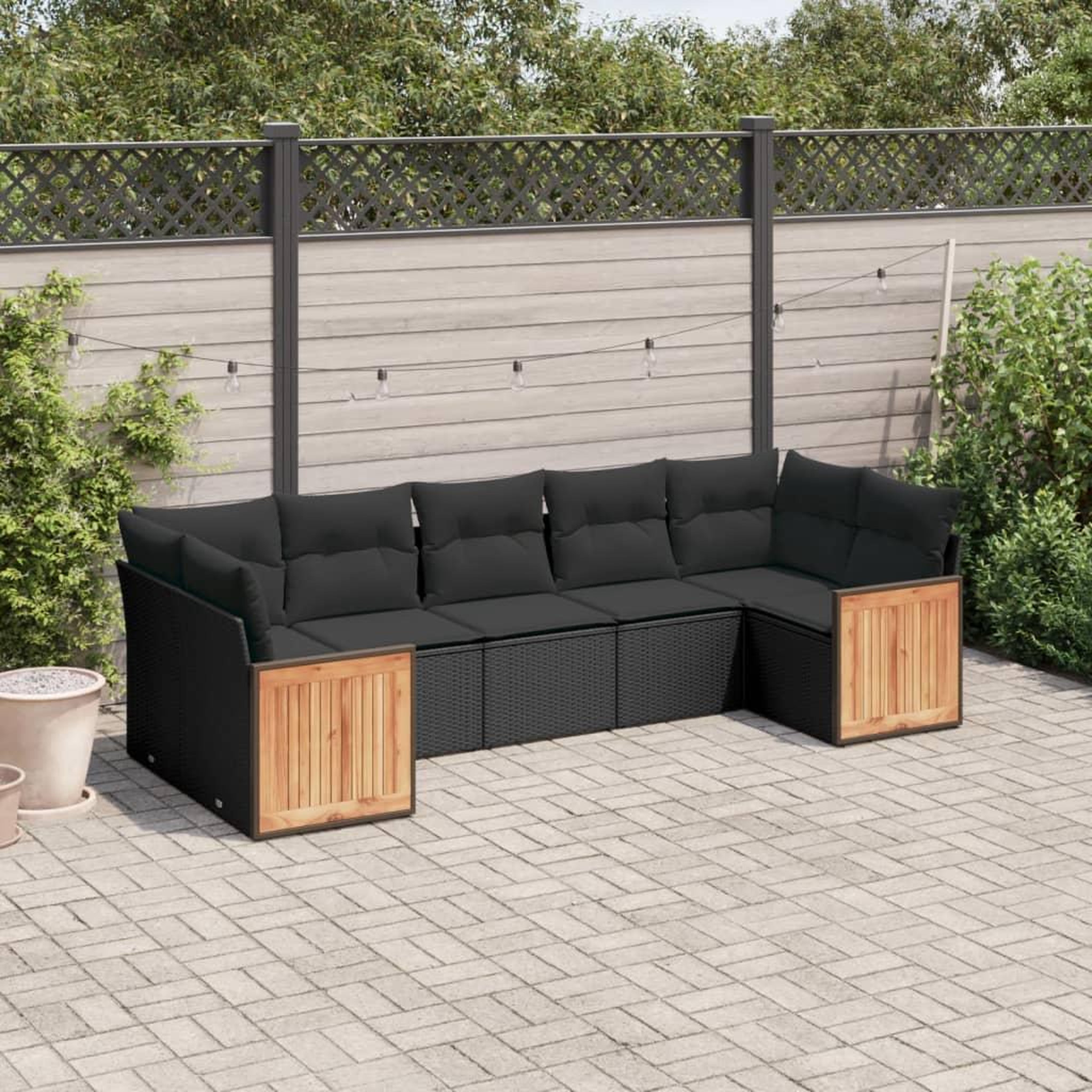 VIDAXL Salon de jardin 7 pcs avec coussins noir resine tressee