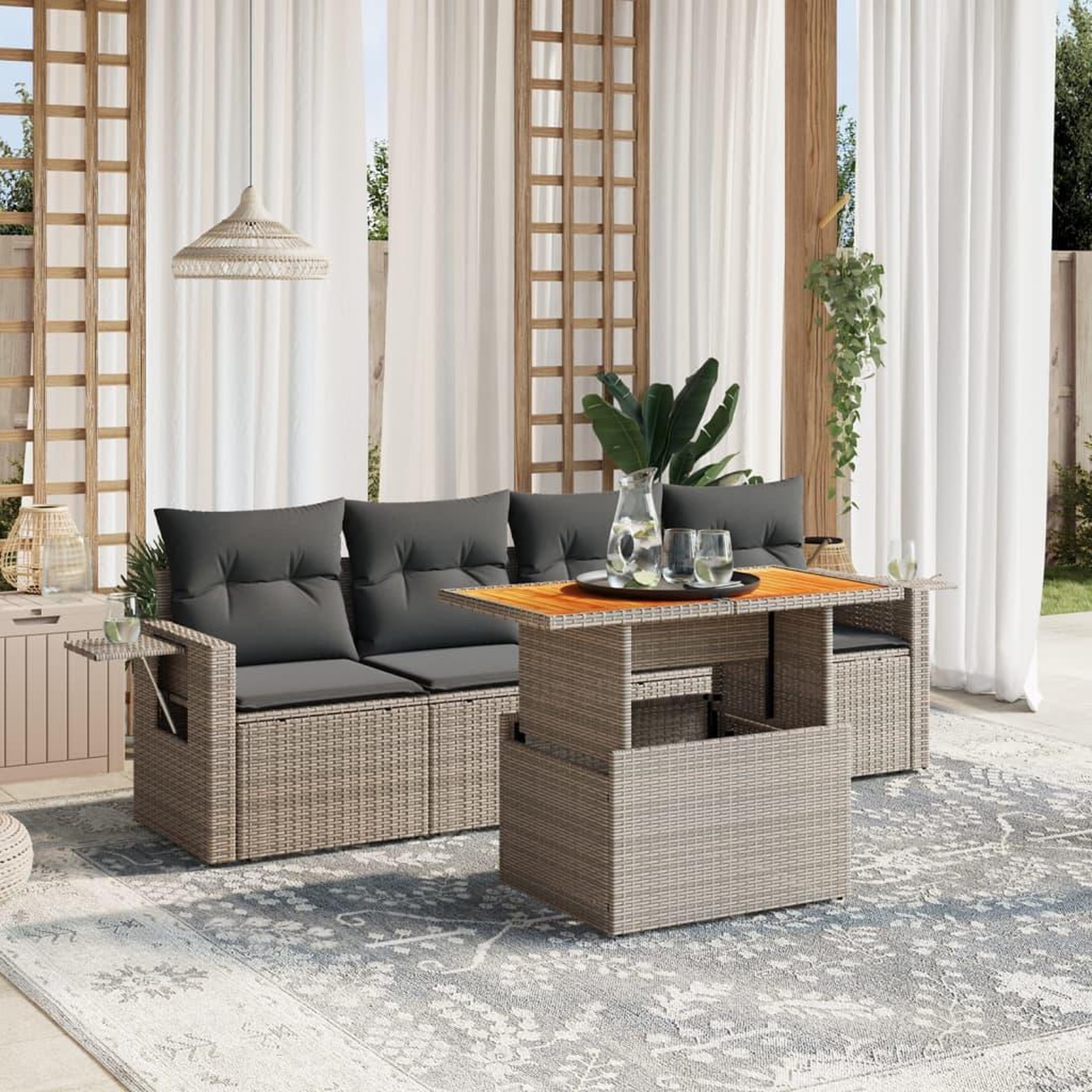VIDAXL Salon de jardin 5 pcs avec coussins gris resine tressee