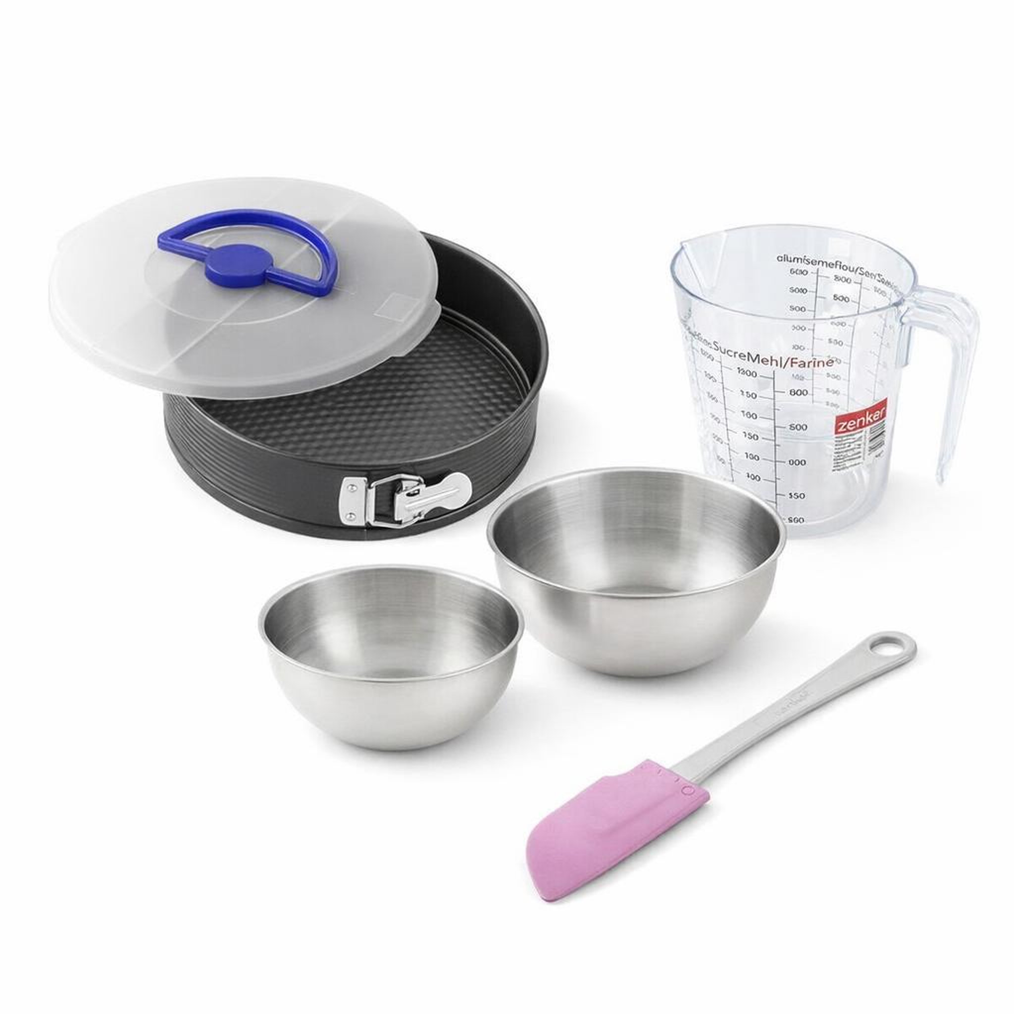 ZENKER Set pâtisserie avec moule à manqué 26 cm, 2 bols à mixer, verre mesureur et spatule zenker