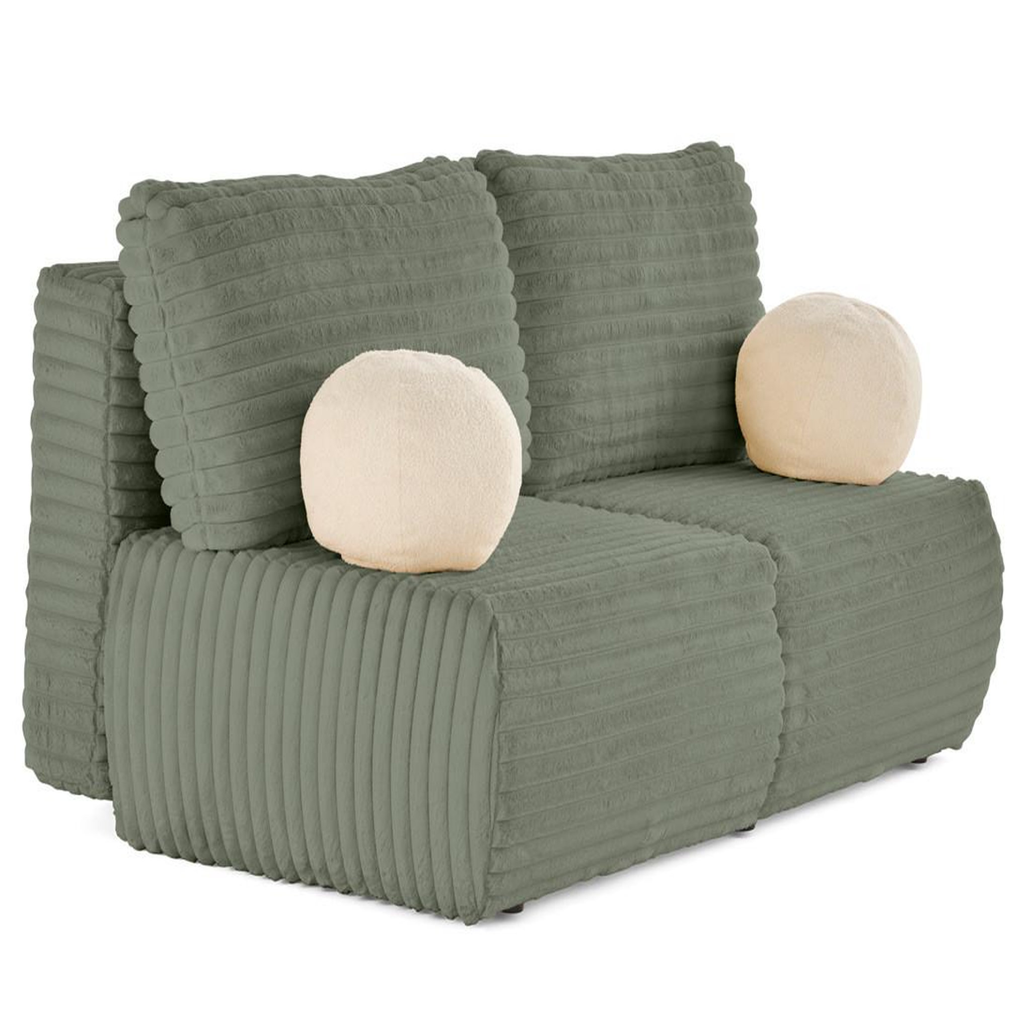 Voir la diapositive 5 : BEST MOBILIER Marvin - canapé 3 places convertible et coffre en fausse fourrure côtelée avec 2 coussins boule inclus