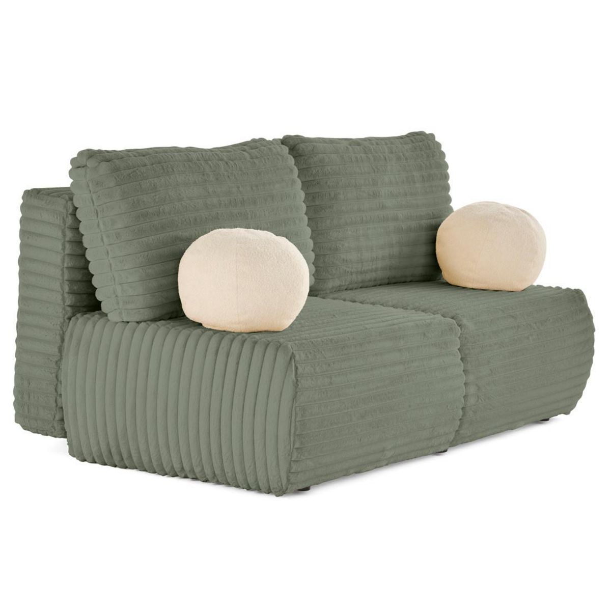 BEST MOBILIER Marvin - canapé 3 places convertible et coffre en fausse fourrure côtelée avec 2 coussins boule inclus