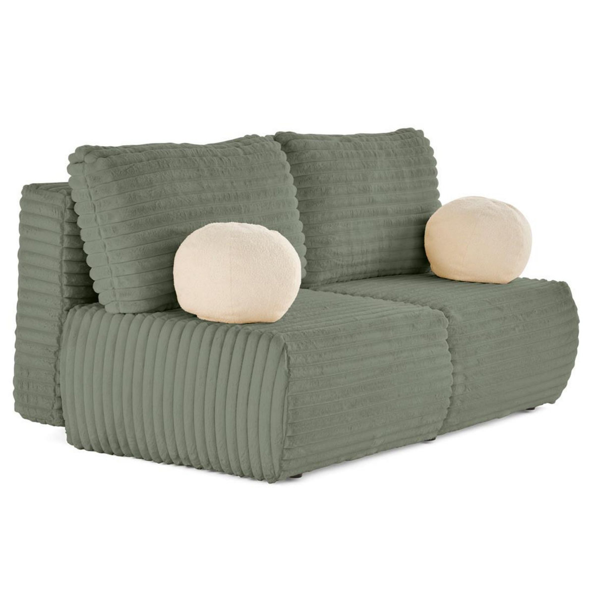 BEST MOBILIER Marvin - canapé 3 places convertible et coffre en fausse fourrure côtelée avec 2 coussins boule inclus