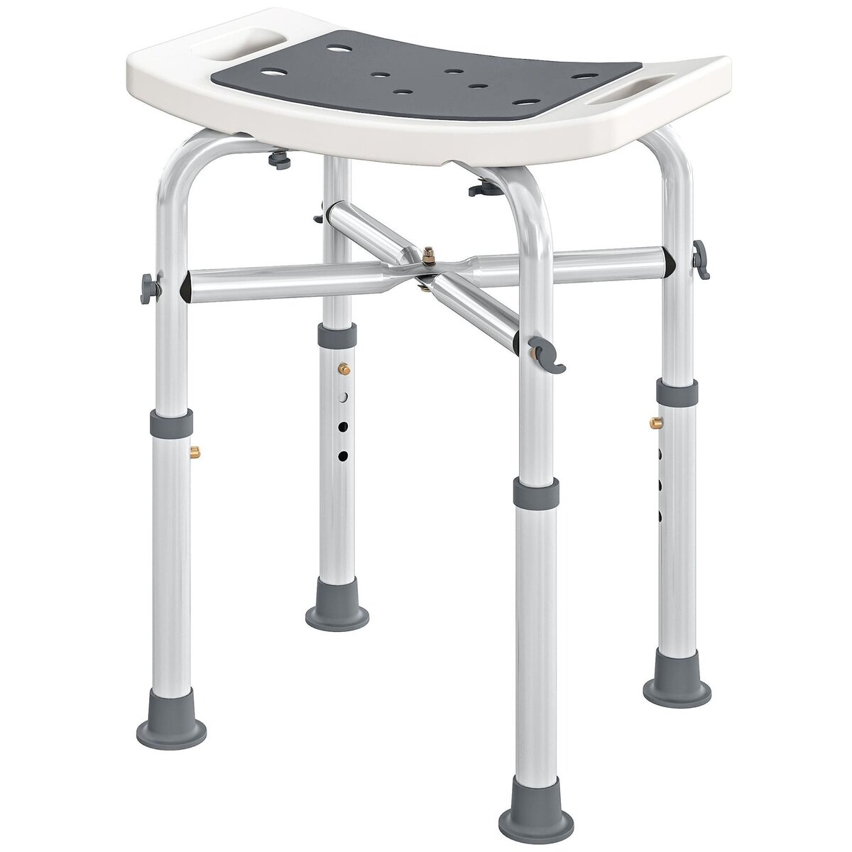 HOMCOM Siège de douche réglable en hauteur tabouret de douche ergonomique pieds antidérapants charge max. 150 Kg alu HDPE blanc gris