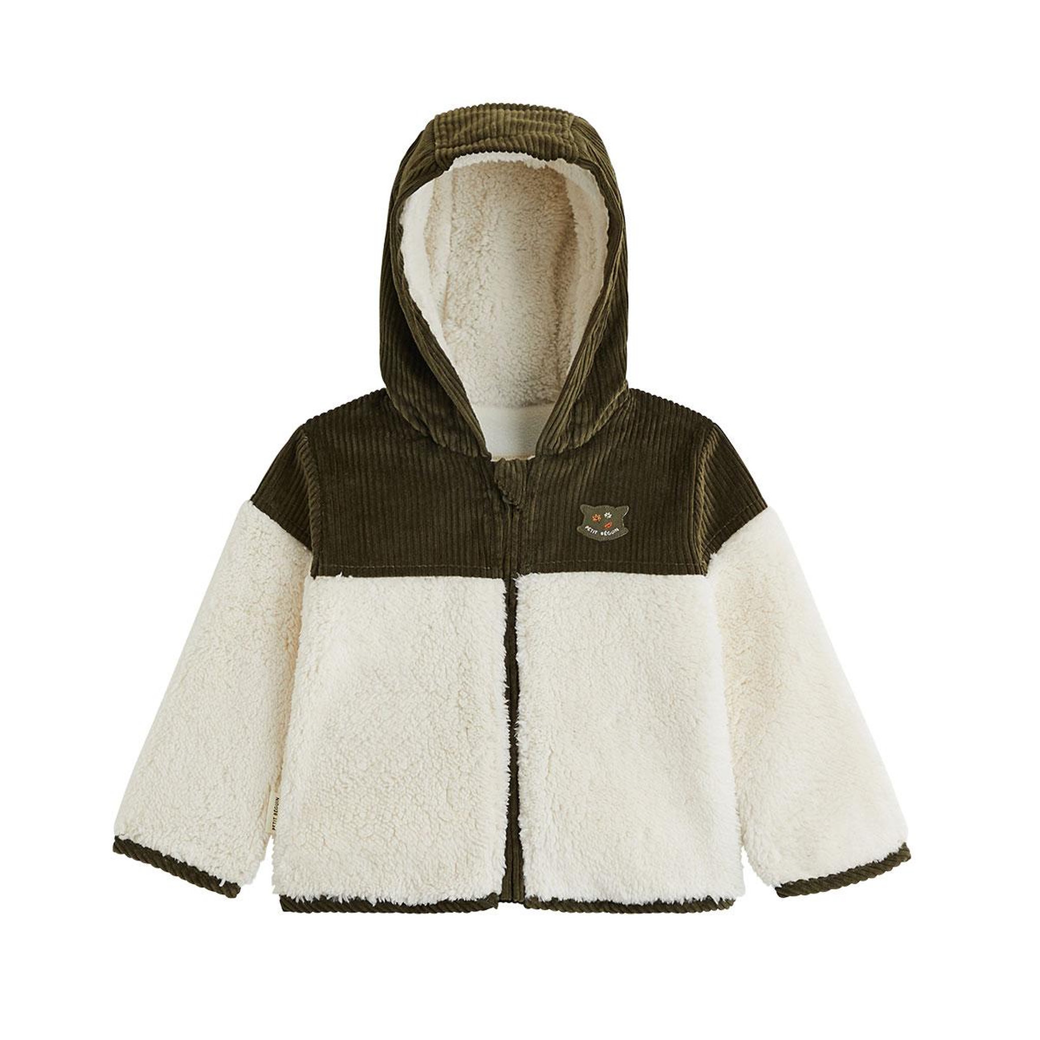 PETIT BEGUIN Veste enfant intérieur polaire avec capuche ginkgo. Coloris disponibles : Vert