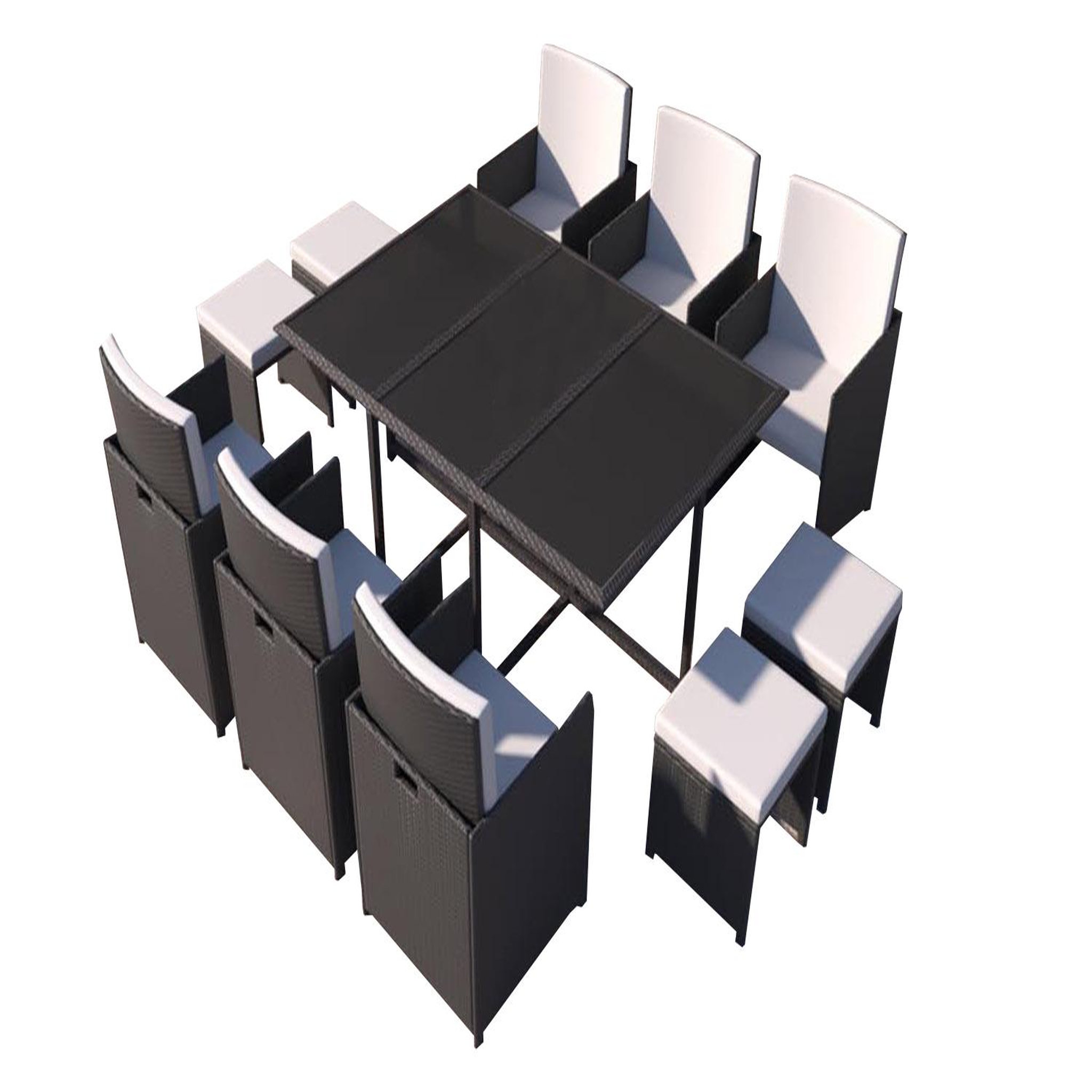 CONCEPT USINE Table et chaises 10 places en résine tressée noir et blanc FLORIDA