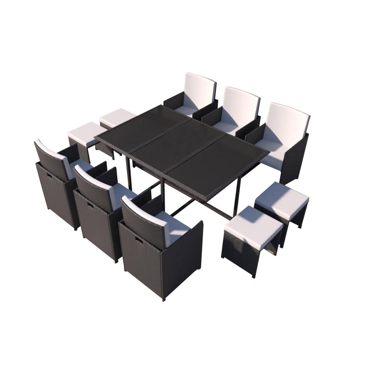 CONCEPT USINE Table et chaises 10 places en résine tressée noir et blanc FLORIDA