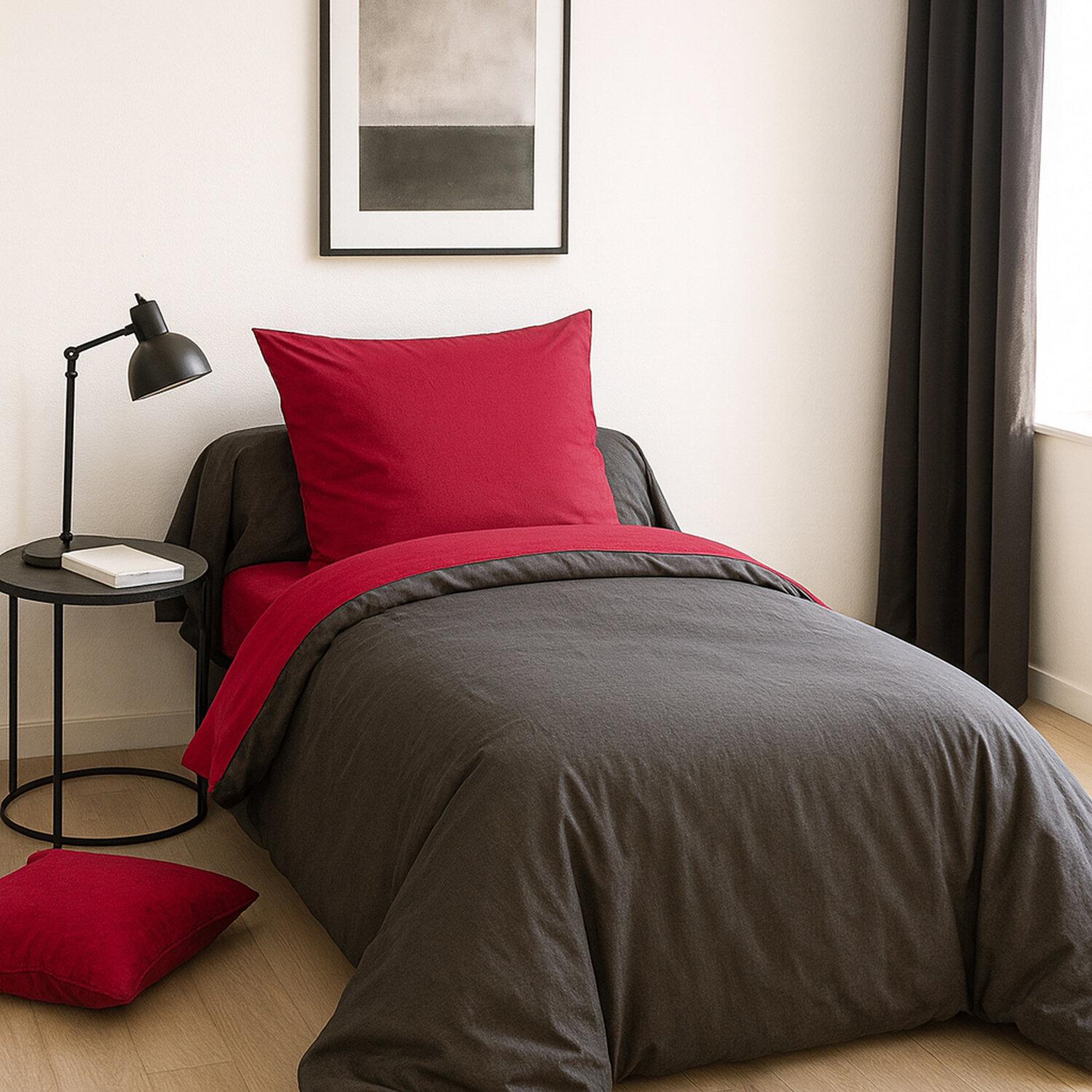 Home collection Parure housse de couette 135x200cm 100%coton fushia/anthracite