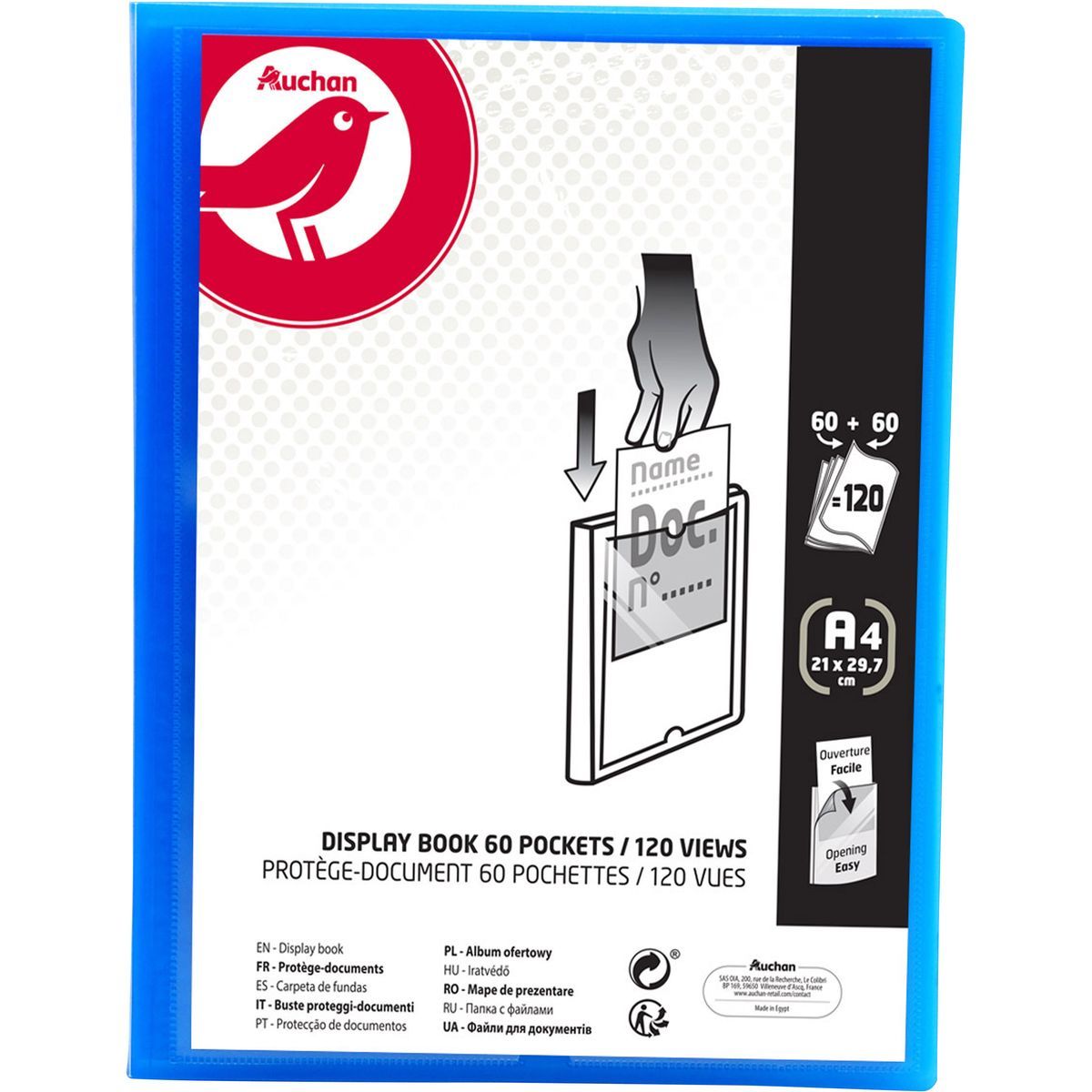 AUCHAN Porte vues A4 souple personnalisable 120 vues bleu