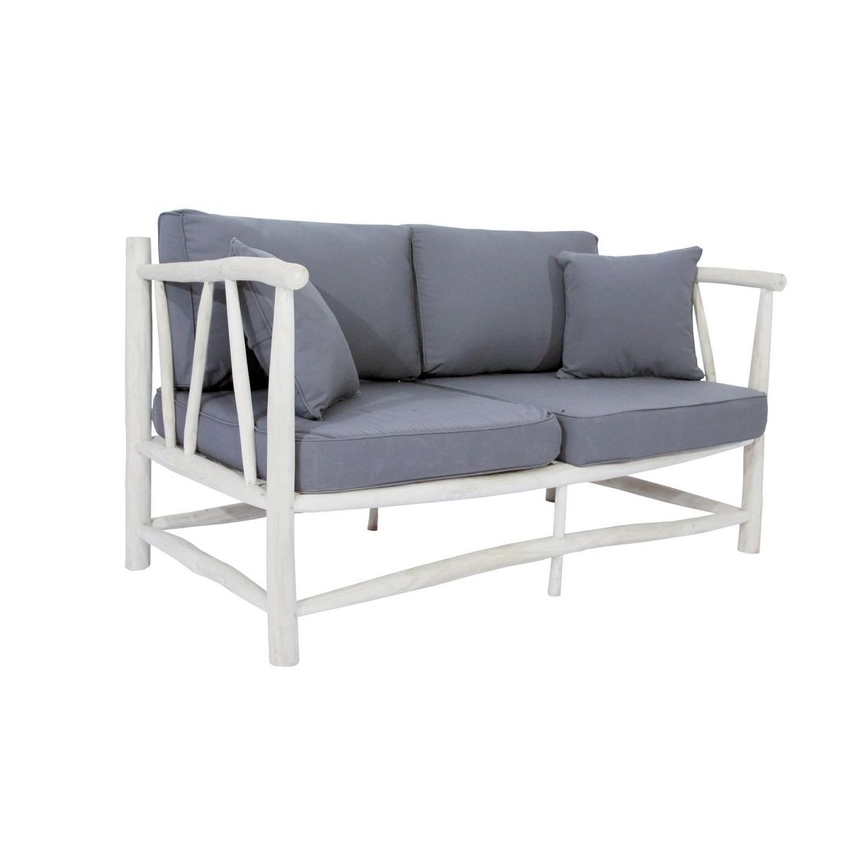 CONCEPT USINE Fauteuil 2 personnes en teck avec coussin gris MOA