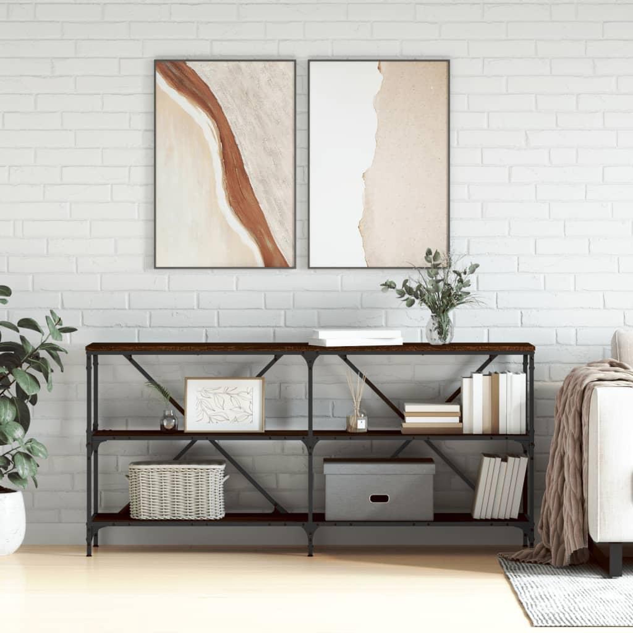 VIDAXL Table console chene marron 160x30x75cm bois d'ingenierie et fer