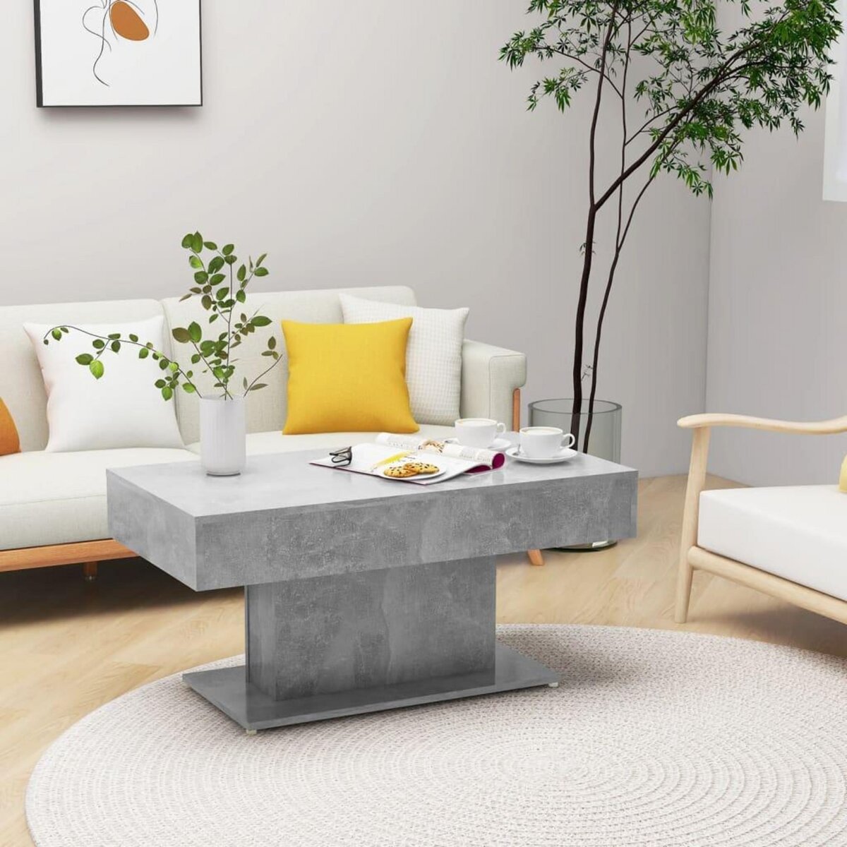 VIDAXL Table basse gris beton 96x50x45 cm bois d'ingenierie