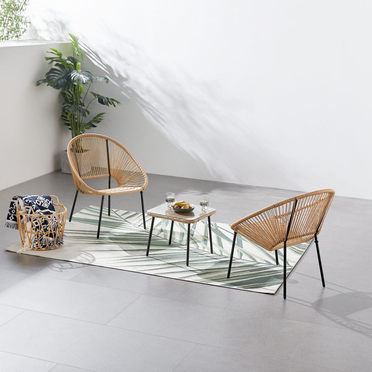 CONCEPT USINE Salon de jardin 2 places avec table naturel ACAPULCO