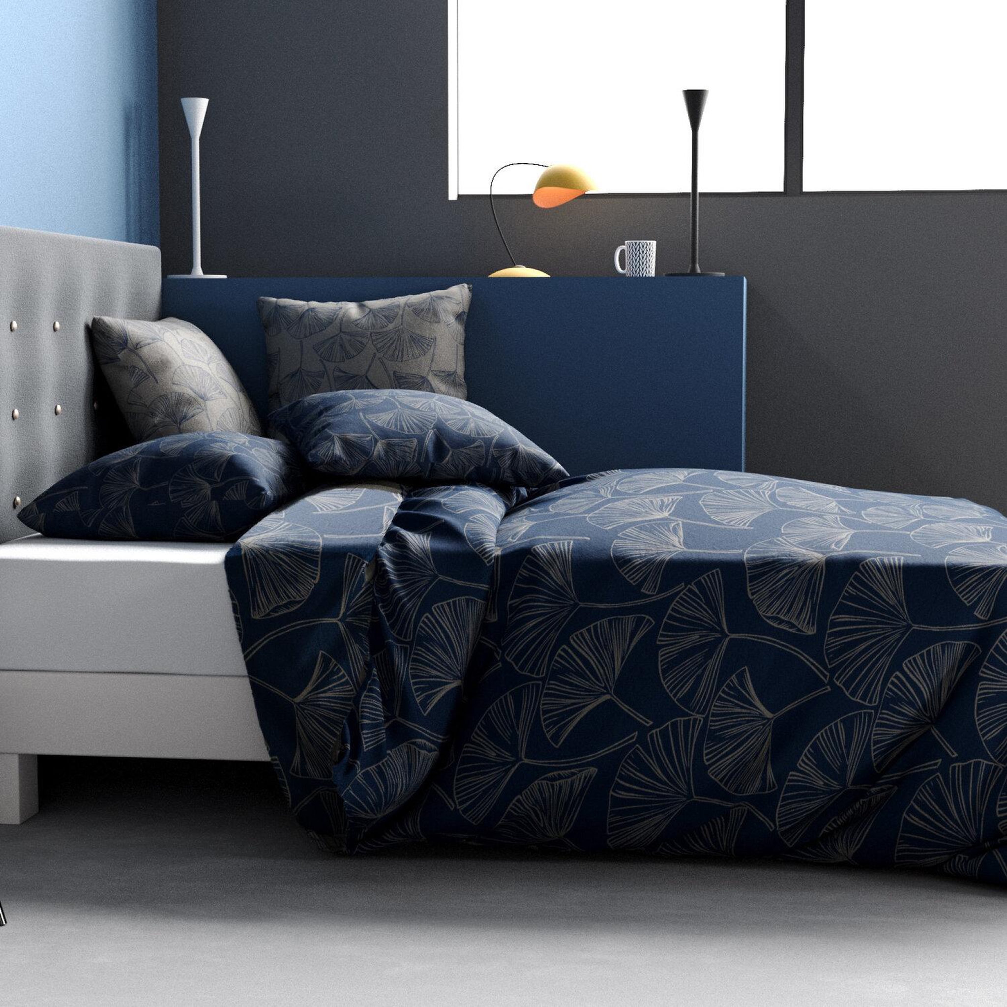 ATELIER DU COTON Parure housse de couette 100% coton 57fils edo. Coloris disponibles : Bleu