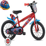 Spiderman Vélo enfant 14'' SPIDERMAN (90 à 105cm) équipé de 2 freins, plaque avant décorative , bidon arrière, stabilisateurs + CASQUE INCLUS!