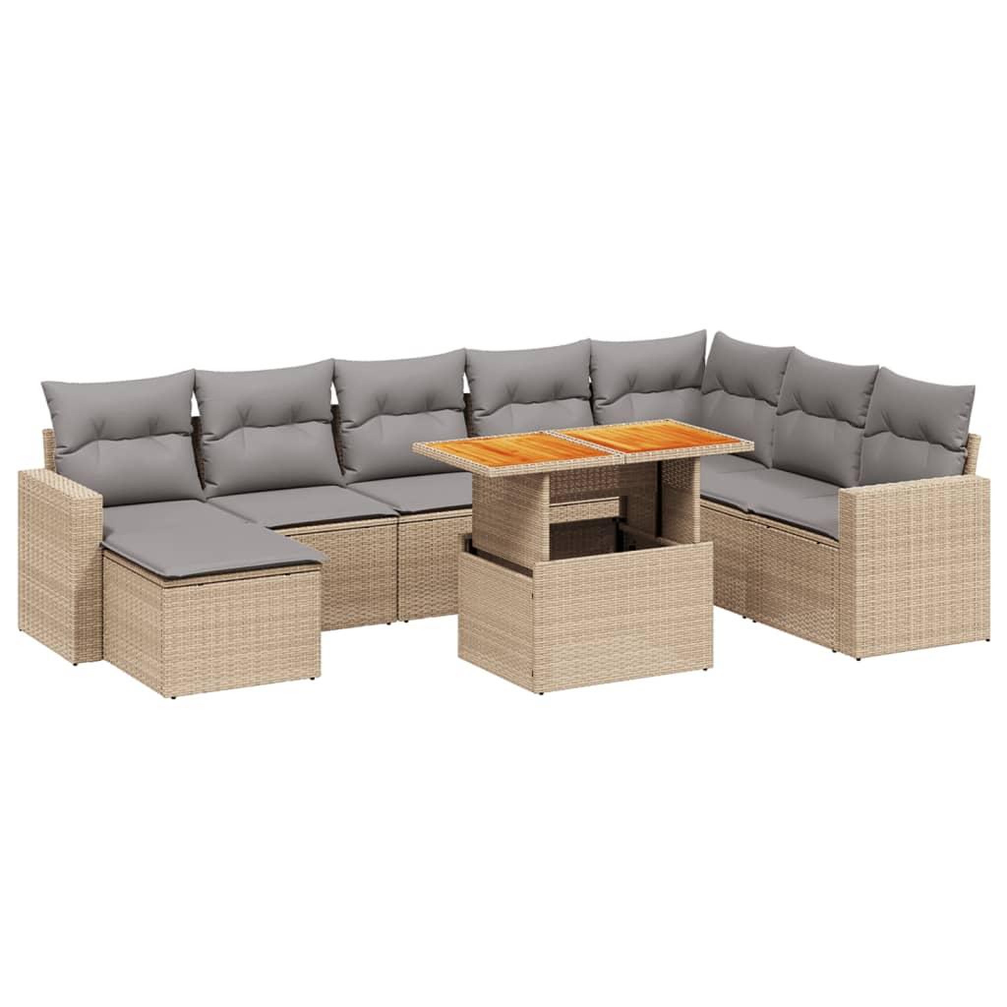 Voir la diapositive 2 : VIDAXL Salon de jardin avec coussins 9 pcs beige resine tressee
