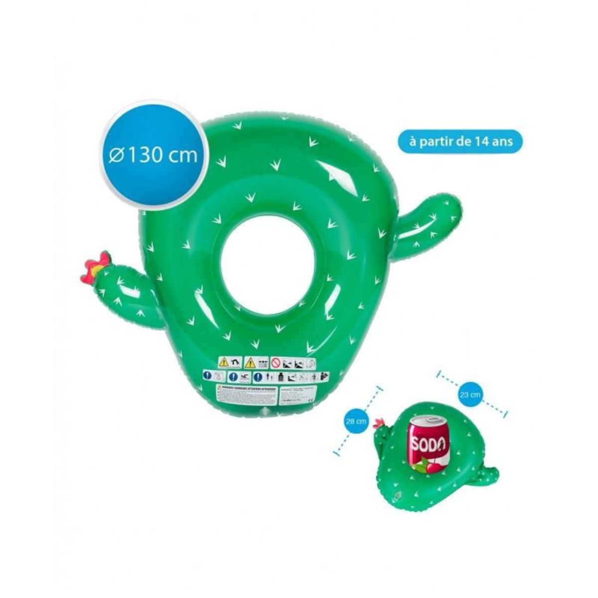 AIRMYFUN Bouée Gonflable XXL et Porte Boisson Gonflable pour Piscine & Plage - Pack Evasion Cactus