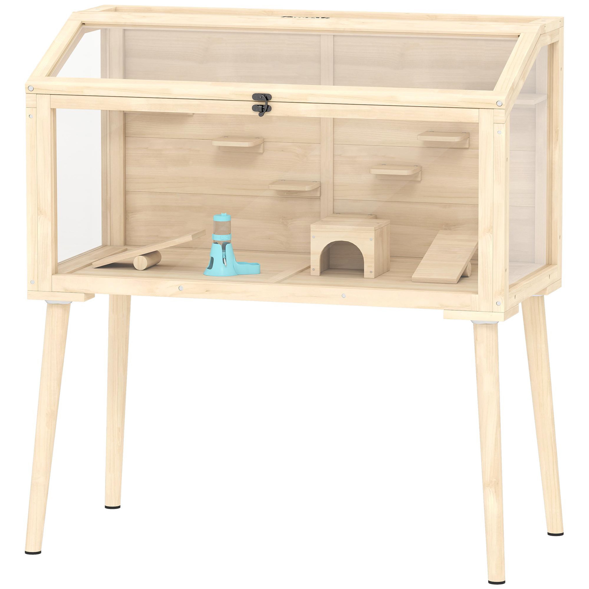Voir la diapositive 5 : PAWHUT Cage hamster rongeur en bois plexiglas - 7 plateformes - multi-accessoires - 110 x 52 x 101 cm