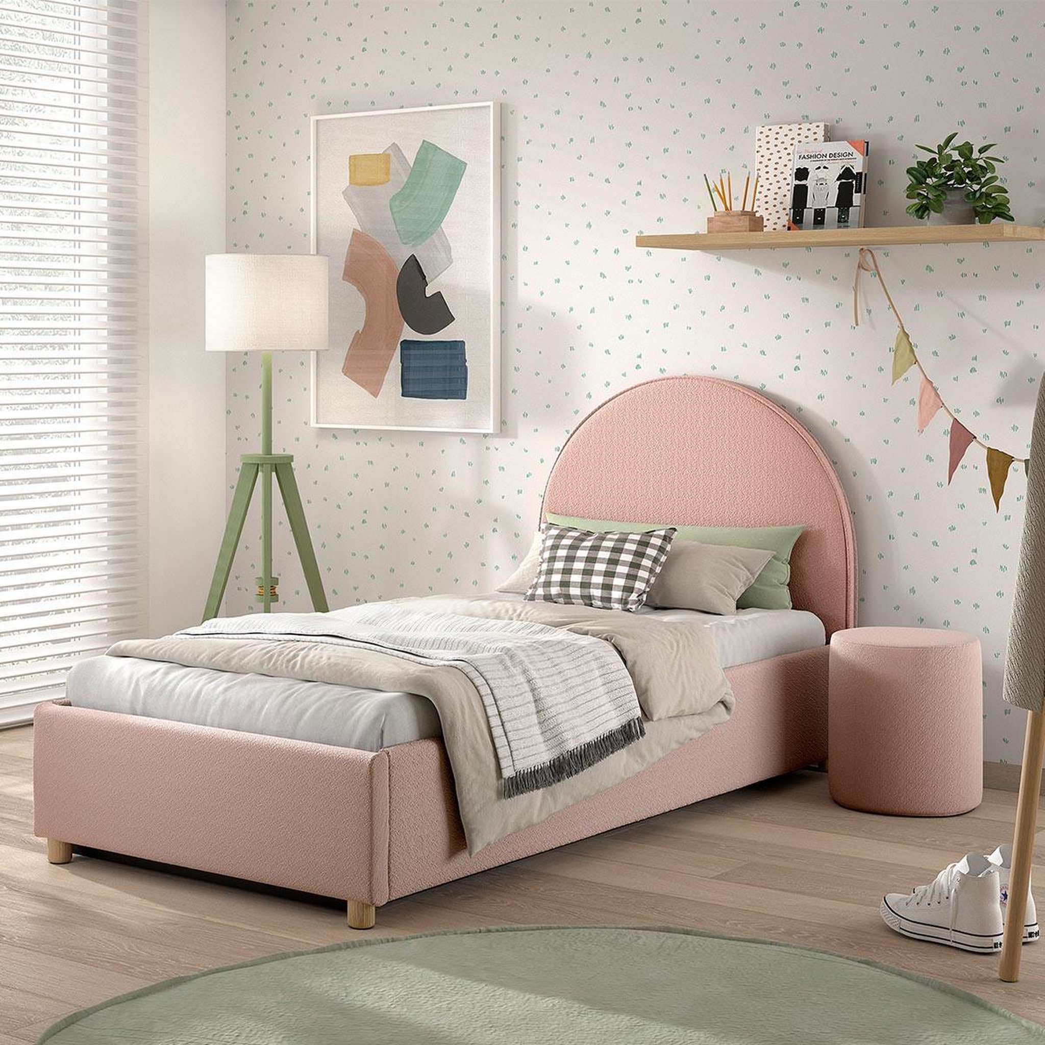 Paris Prix Pack - Lit Coffre Enfant & Pouf  Moon  90x200cm Rose