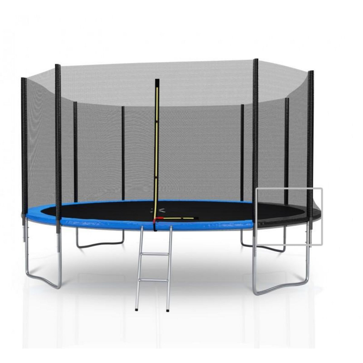 PLAY4FUN Trampoline de Jardin Deluxe 14FT ø427cm Réversible Bleu / Noir - Pack trampo Extérieur avec Echelle, Filet de sécurité