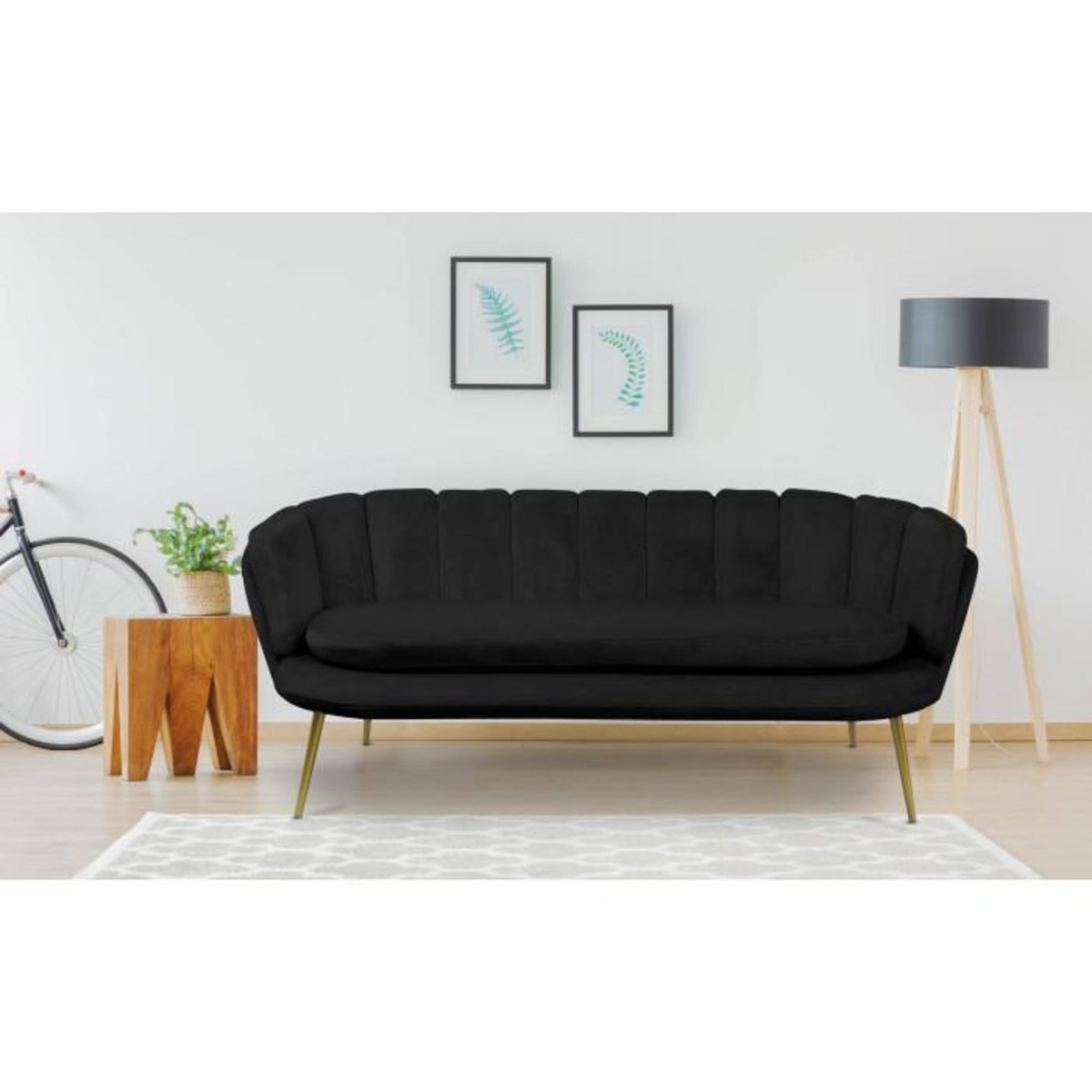 Paris Prix Canapé 3 Places en Velours  Dabren  185cm Noir