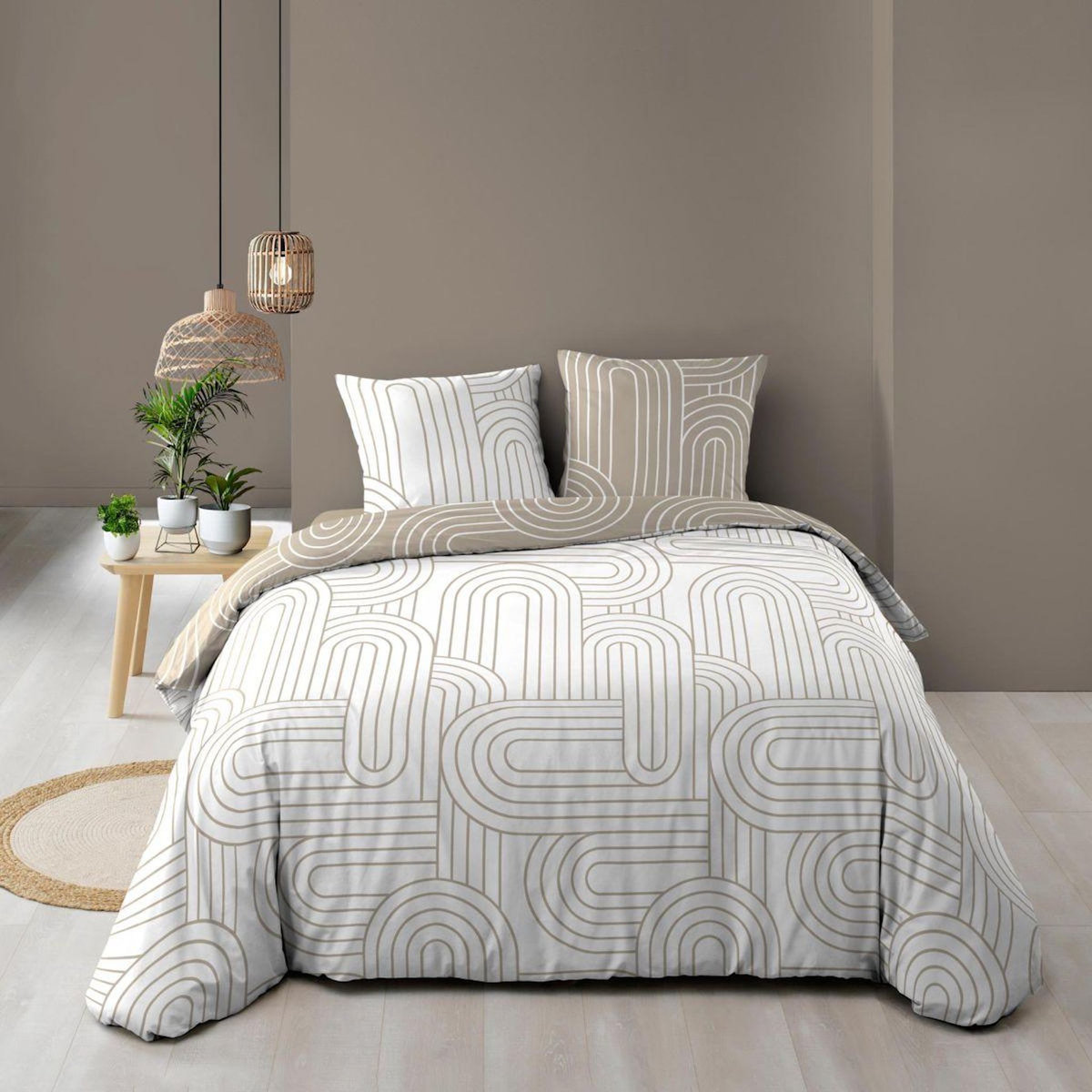 Paris Prix Parure de Lit Réversible 3 Pièces  Modul  240x220cm Naturel