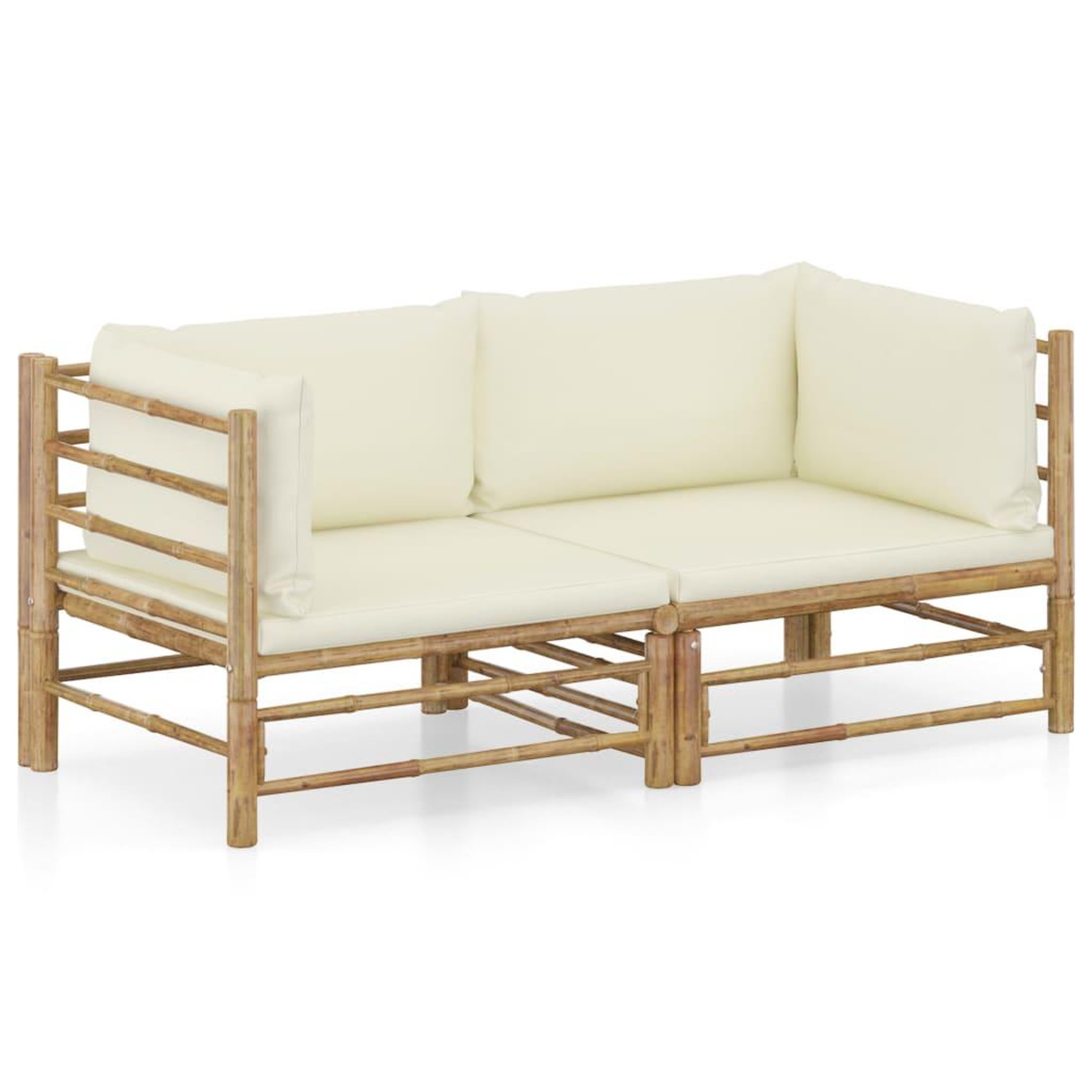 Voir la diapositive 1 : VIDAXL Salon de jardin 2 pcs avec coussins blanc creme bambou