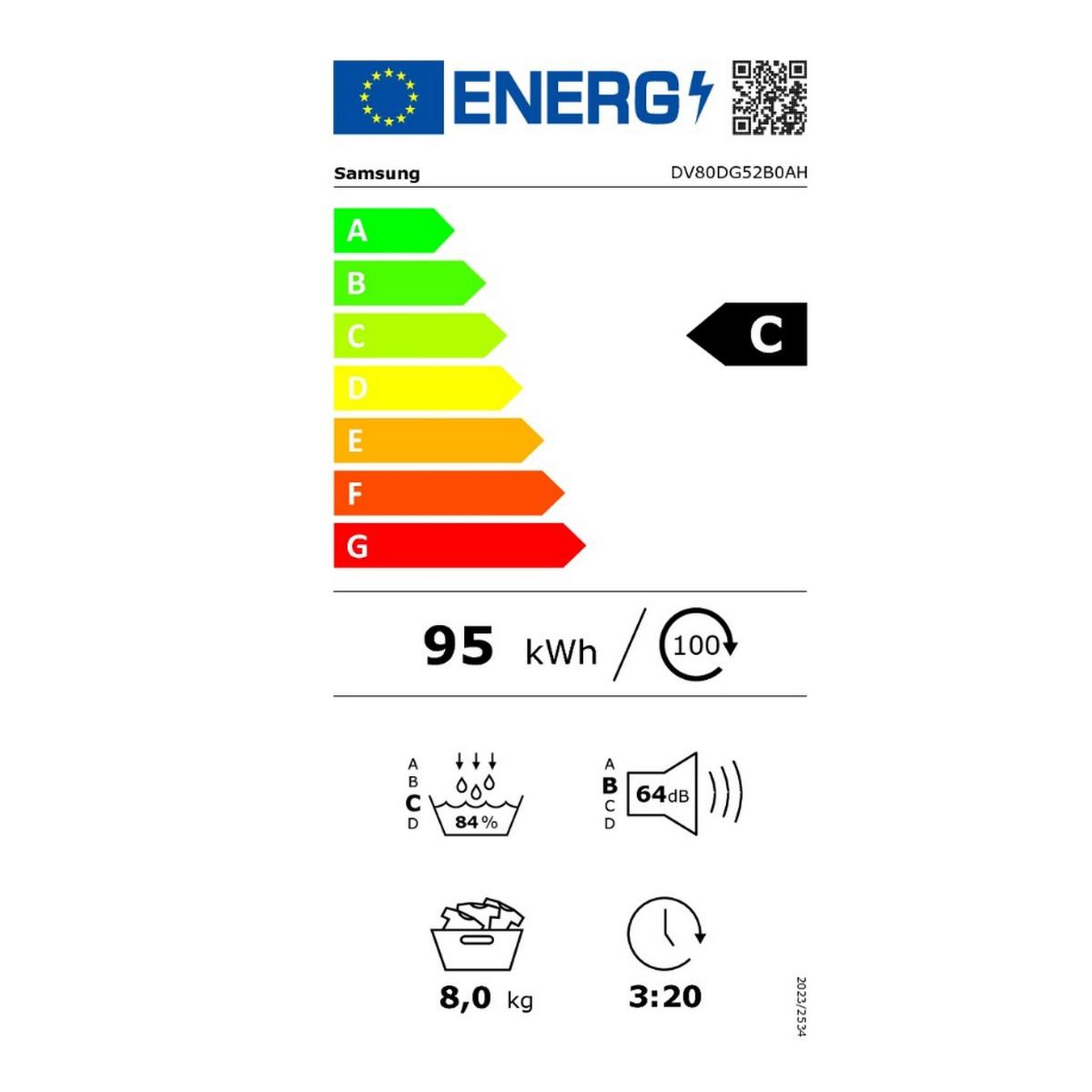 Voir la diapositive 2 : Samsung Sèche-linge pompe à chaleur 60cm 8kg blanc - dv80dg52b0ah