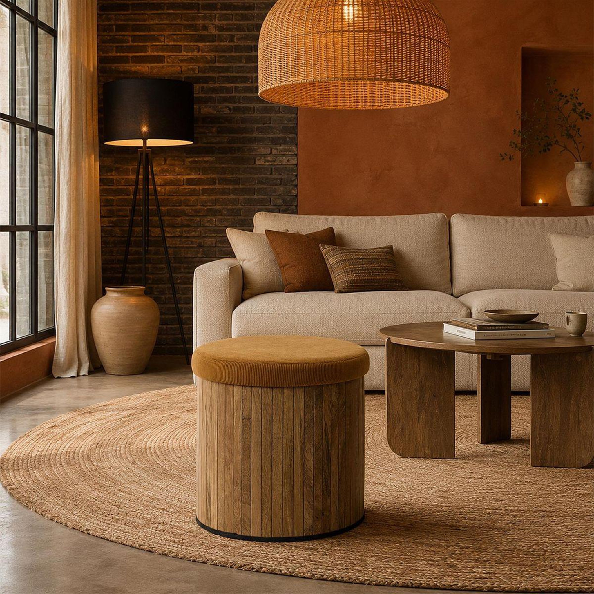 Voir la diapositive 5 : The Home Deco Factory Pouf Coffre Pliable  Jules  38cm Jaune