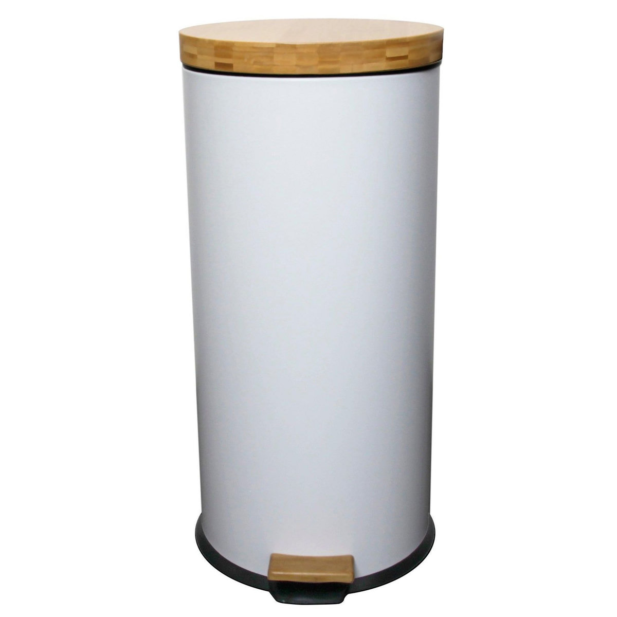 BATIMEX Poubelle bois de cuisine à pédale 30L Naturel FOREST Blanc en acier Inox couvercle en bambou avec seau